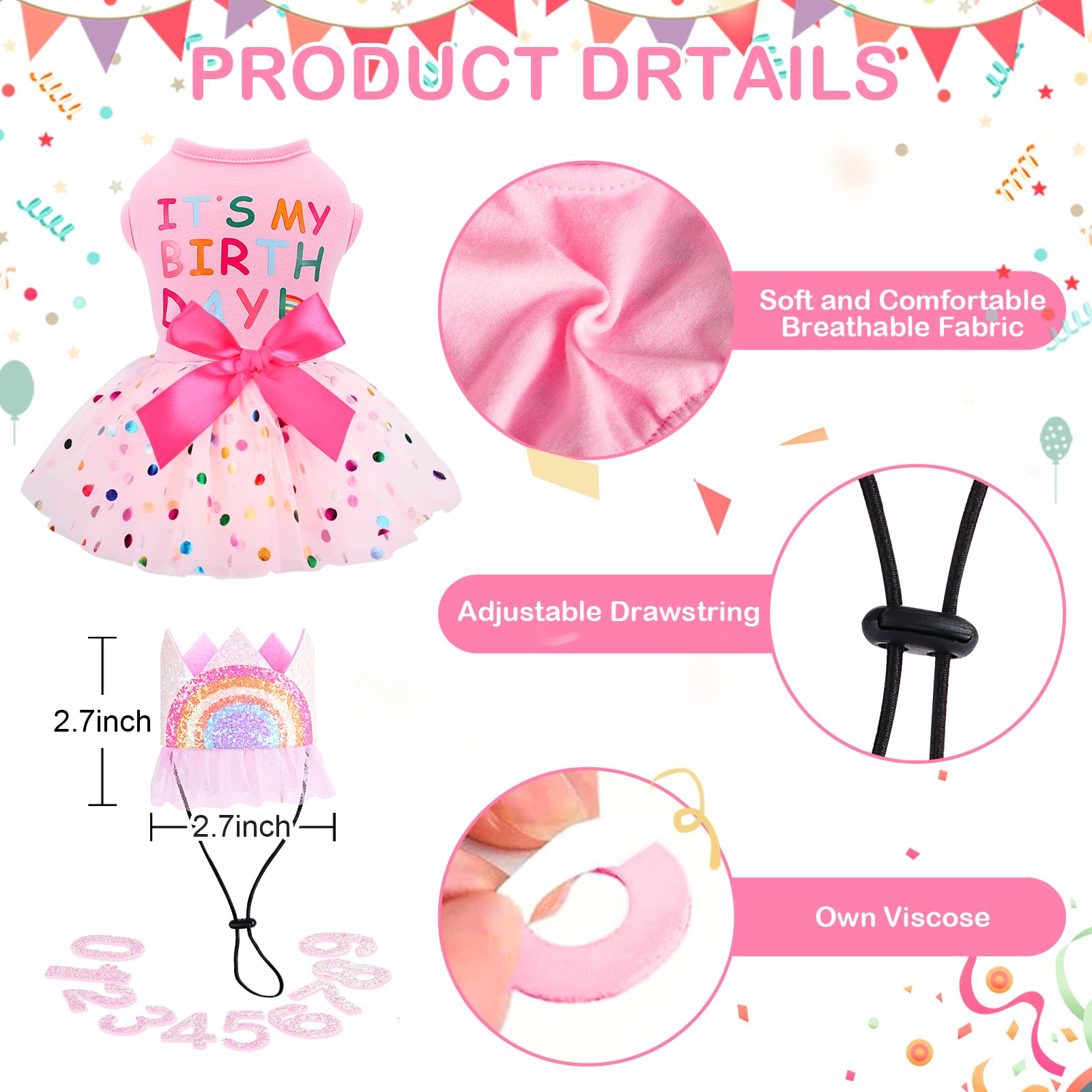 Dog Birthday Dress & Hat Set - Princess Party Outfit for Small Dogs & Puppies | X-Small Pet Clothes for Birthdays, Celebrations & Special Occasions