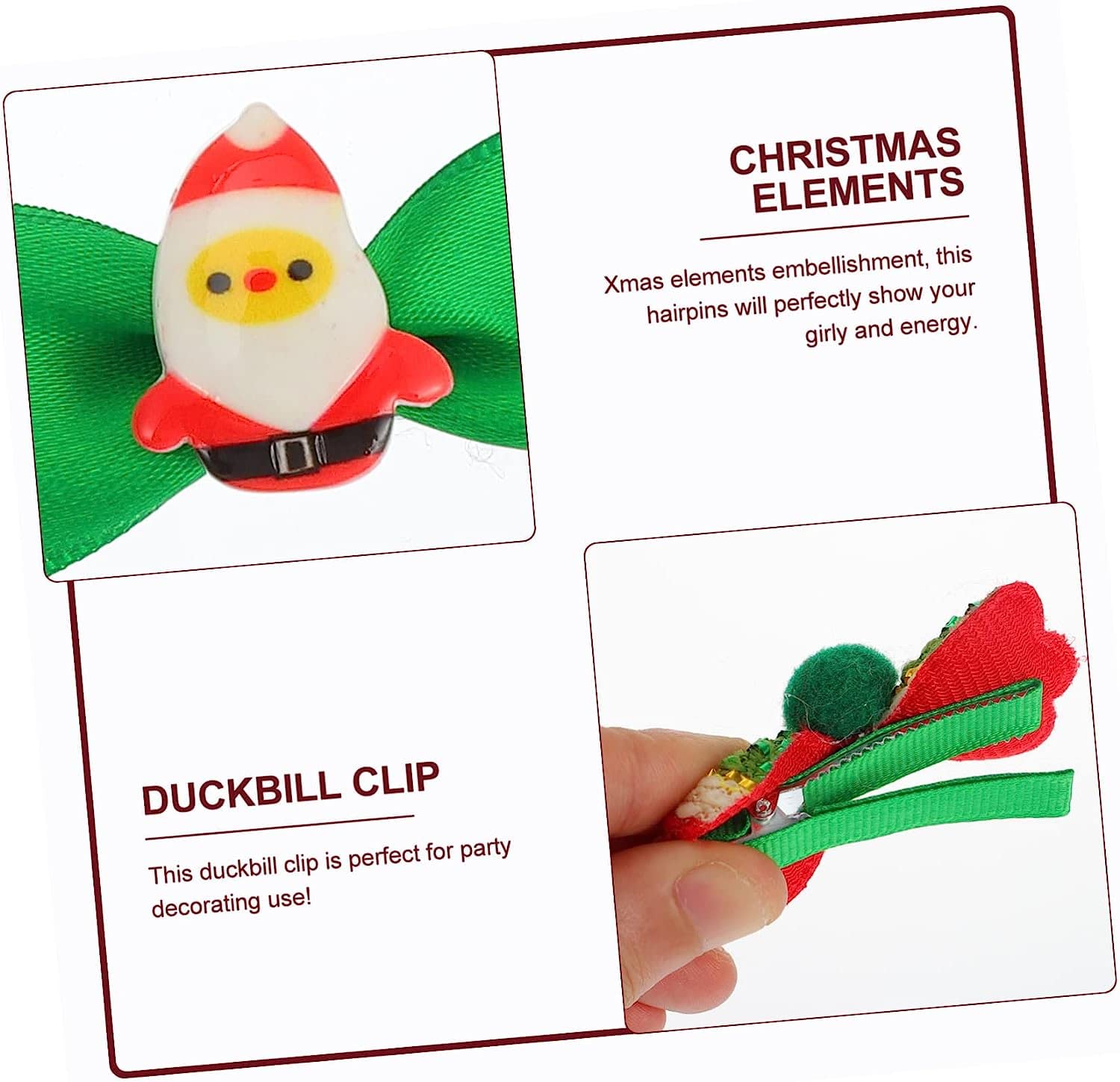 MIFANI 10pcs Christmas Hair Clips for Women & Kids - Cute Santa Hairpins, Bow Barrettes, Duckbill Hair Clips - Perfect for Holiday Parties, Gifts & Daily Hair Styling