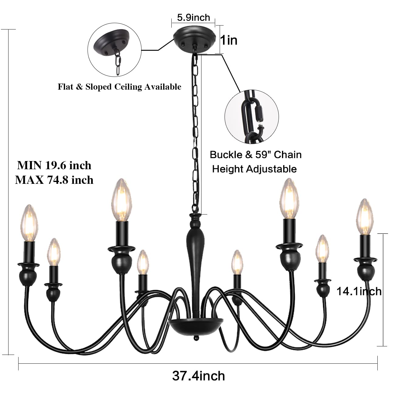 LASENCHOO 8-Light Farmhouse Chandelier - Black Industrial Rustic Ceiling Light Fixture for Dining Room, Living Room, Bedroom, Foyer & Kitchen Island | Perfect for Farmhouse, Industrial & Rustic Home Decor