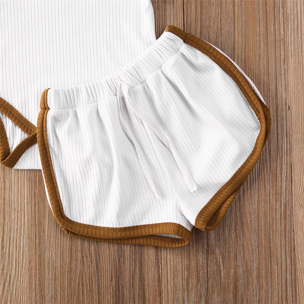 Baby Boys & Girls Ribbed Knit Romper Bodysuit with Drawstring Shorts Outfits Set - Soft Summer Infant Clothes for Playtime & Outings