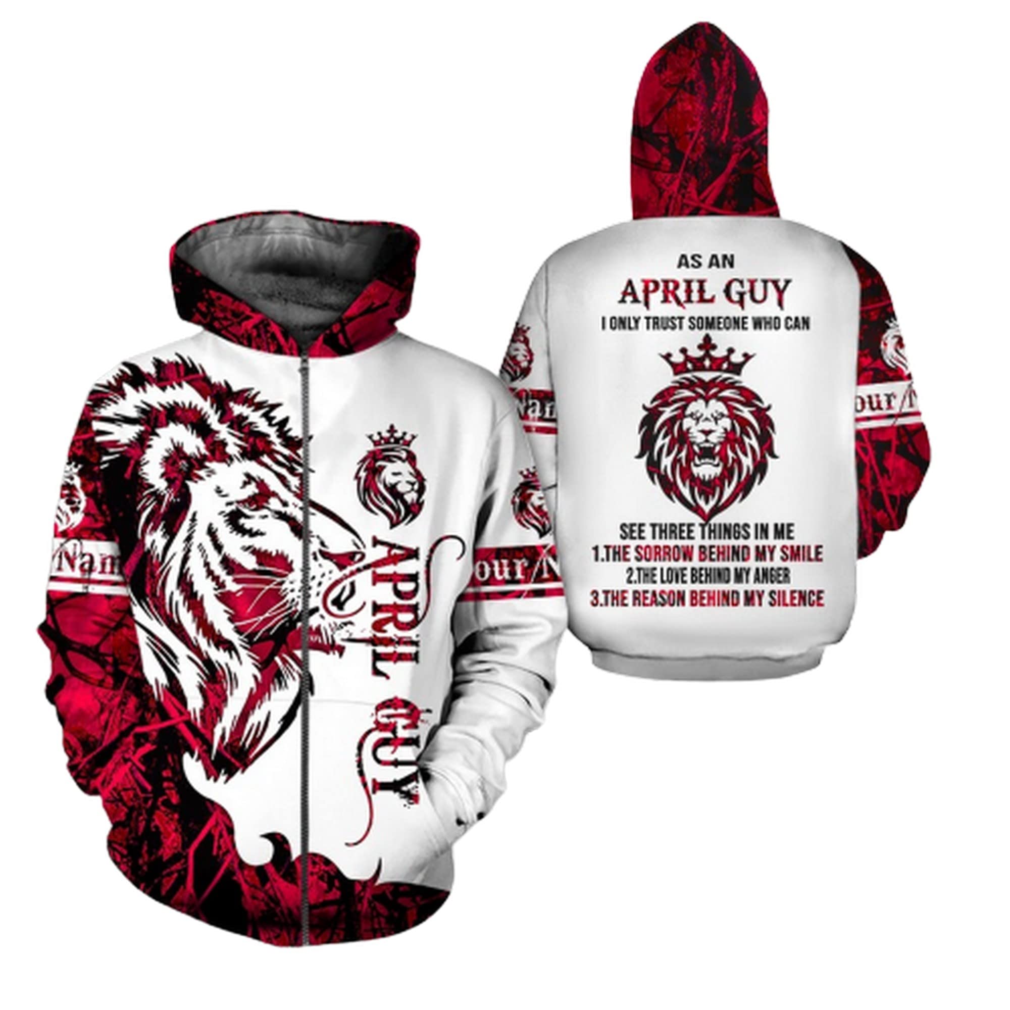 3D Printed April Guy Pullover Hoodie - Personalized Unisex Zip-Up Sweatshirt with Front Pocket | Christmas & Birthday Gifts for Men & Women | Casual Wear, Street Fashion, Gift Giving