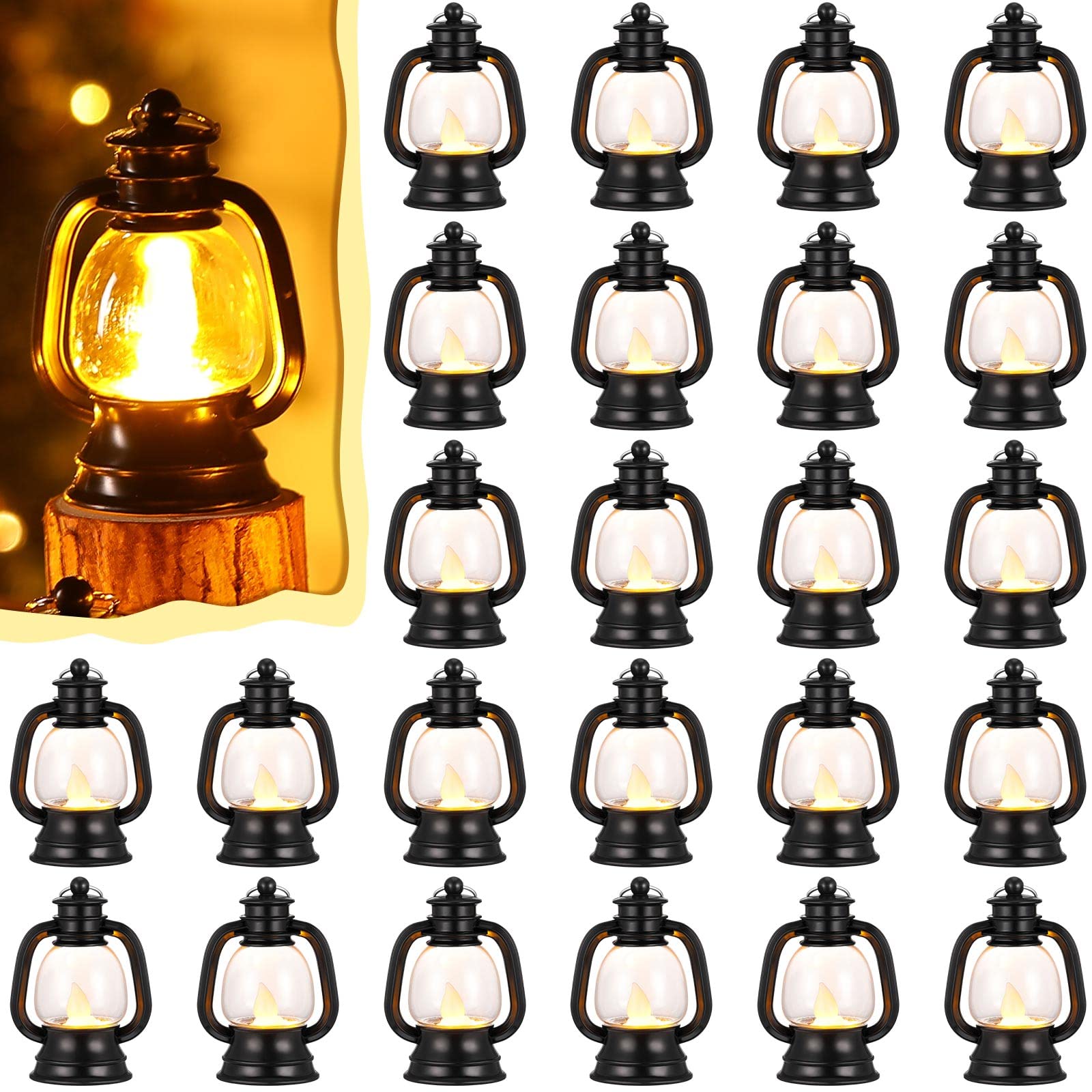 24 Pack Mini Western Lantern Decor - 4 Inch Black Vintage Camping Hanging Lights for Cowboy Wedding, Halloween & Christmas Table Centerpieces - Perfect for Rustic Home Decor, Outdoor Parties & Holiday Events