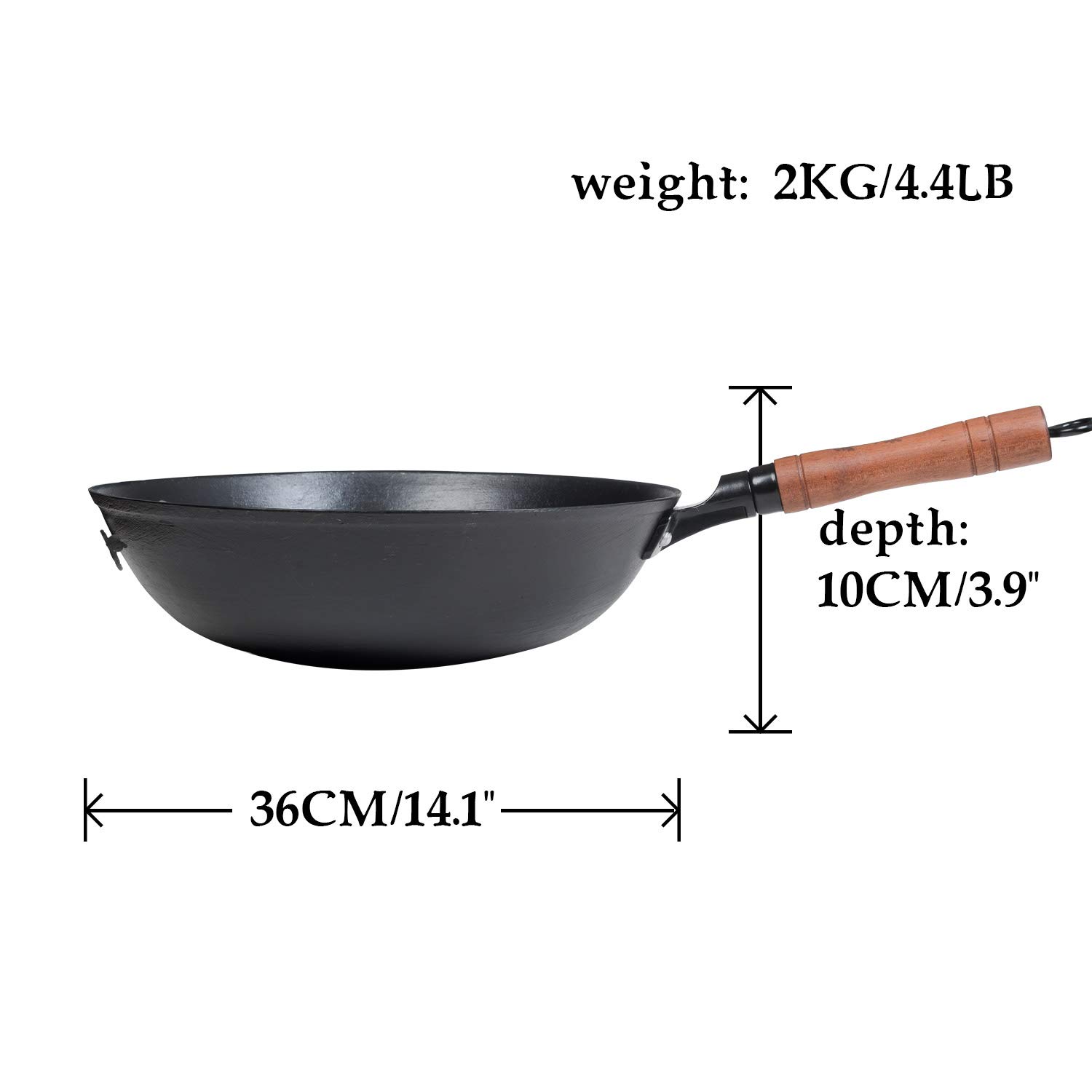 ZhenSanHuan Premium Cast Iron Wok Pan - 14.1 Inch Flat Bottom, No Chemical Coating, Induction Compatible - Perfect for Stir Frying, Searing & Asian Cooking