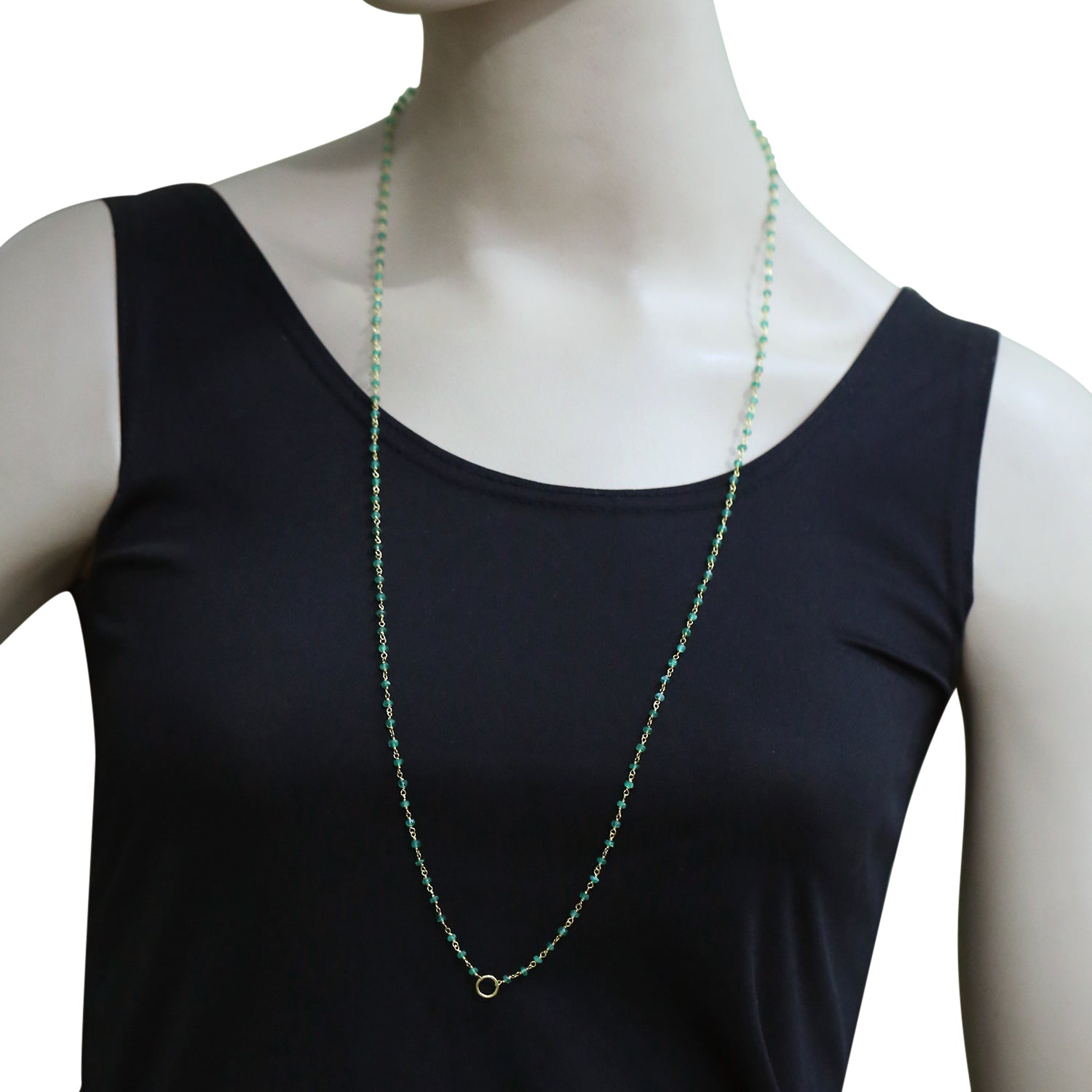 18K Yellow Gold Faceted Emerald Gemstone Beads Designer Opera Necklace - Elegant Evening Wear & Special Occasion Jewelry Gift