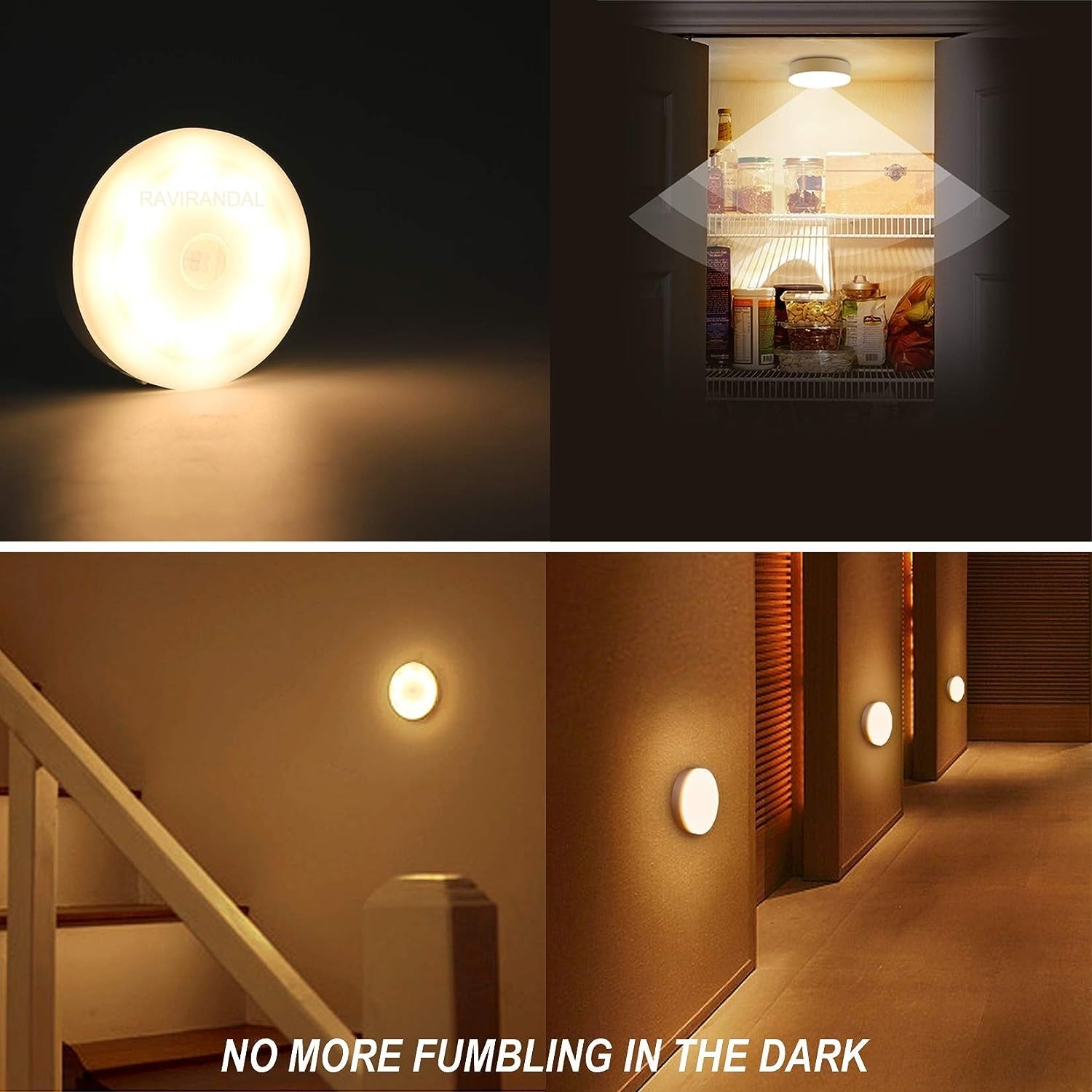 RAVIRANDAL Wireless Motion Sensor Light with USB Charging - Self Adhesive LED Magnetic Night Light for Home, Closet, Stairs & Hallway - Rechargeable Motion Activated Lighting (1 Pack)
