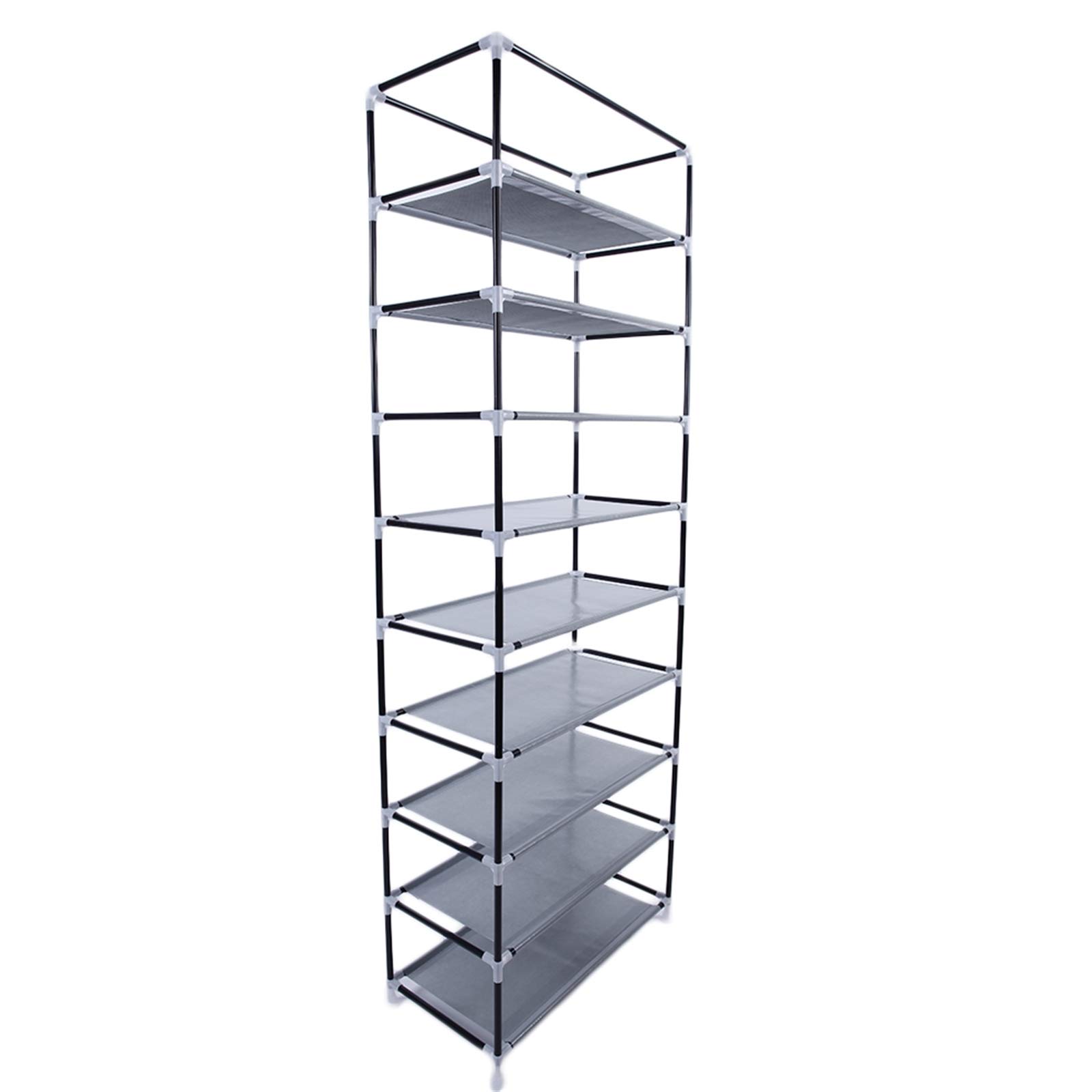 9-Tier 10-Shelf Space Saving Shoe Rack Organizer - Non-Woven Fabric Free Standing Tall Shoe Storage with Cover for Closet, Bedroom & Entryway - Black (Fashionable & Durable)