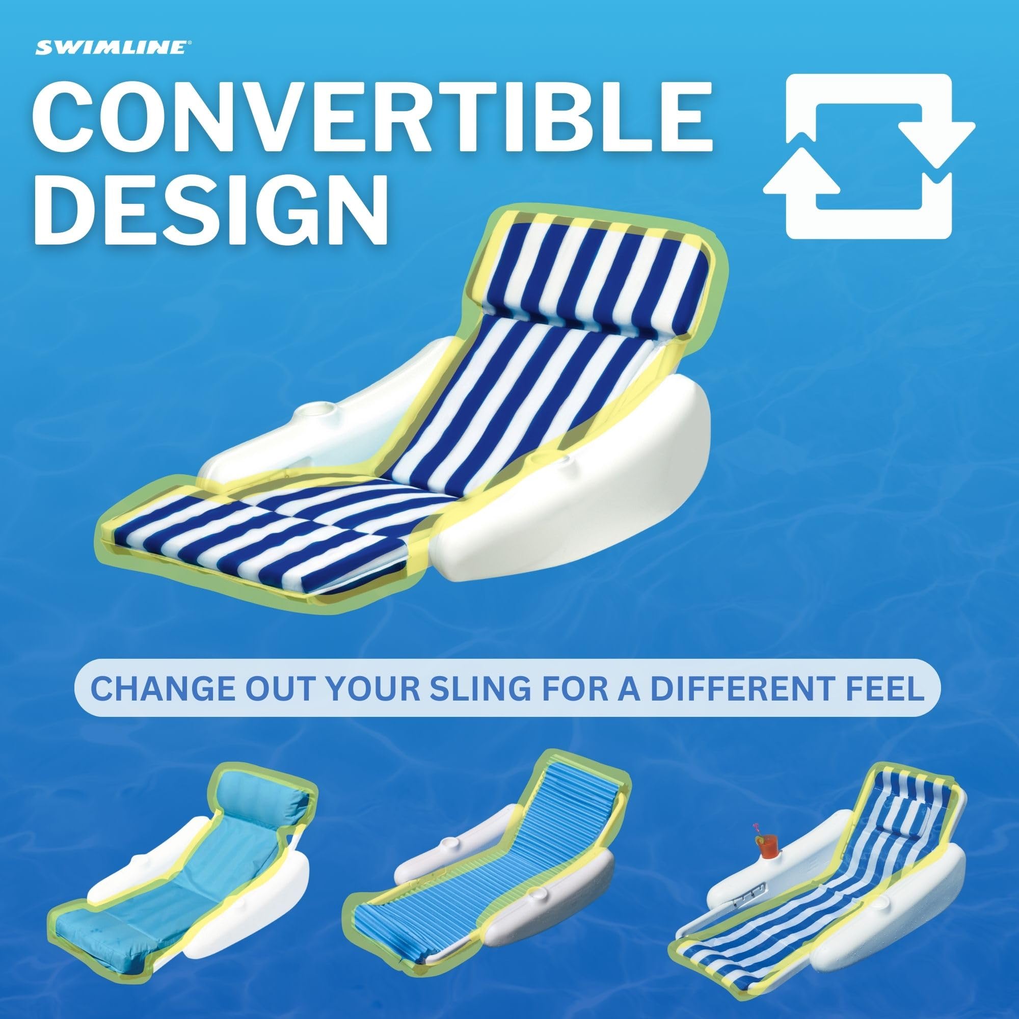 **SWIMLINE ORIGINAL 10010M Sunchaser Padded Luxury Lounge Chair Pool Float – Molded Frame & Pontoon Design for Adults | Comfortable Pool Lounger & Inflatable Pool Accessories | Perfect for Relaxing by the Pool, Beach, or Lake**