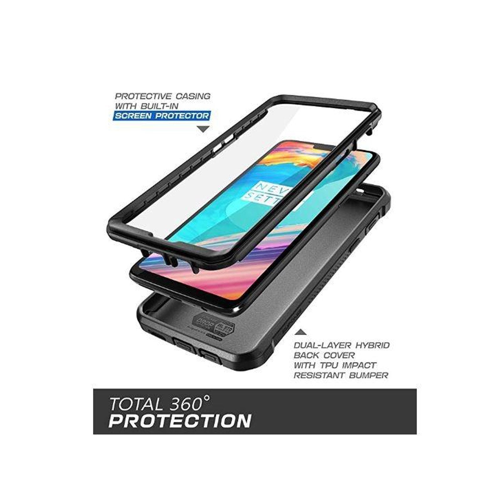 OnePlus 6 Unicorn Beetle Pro Rugged Holster Case - Heavy Duty Protective Cover with Built-in Screen Protector & Kickstand (Black) - Perfect for Outdoor, Work, and Extreme Sports Protection
