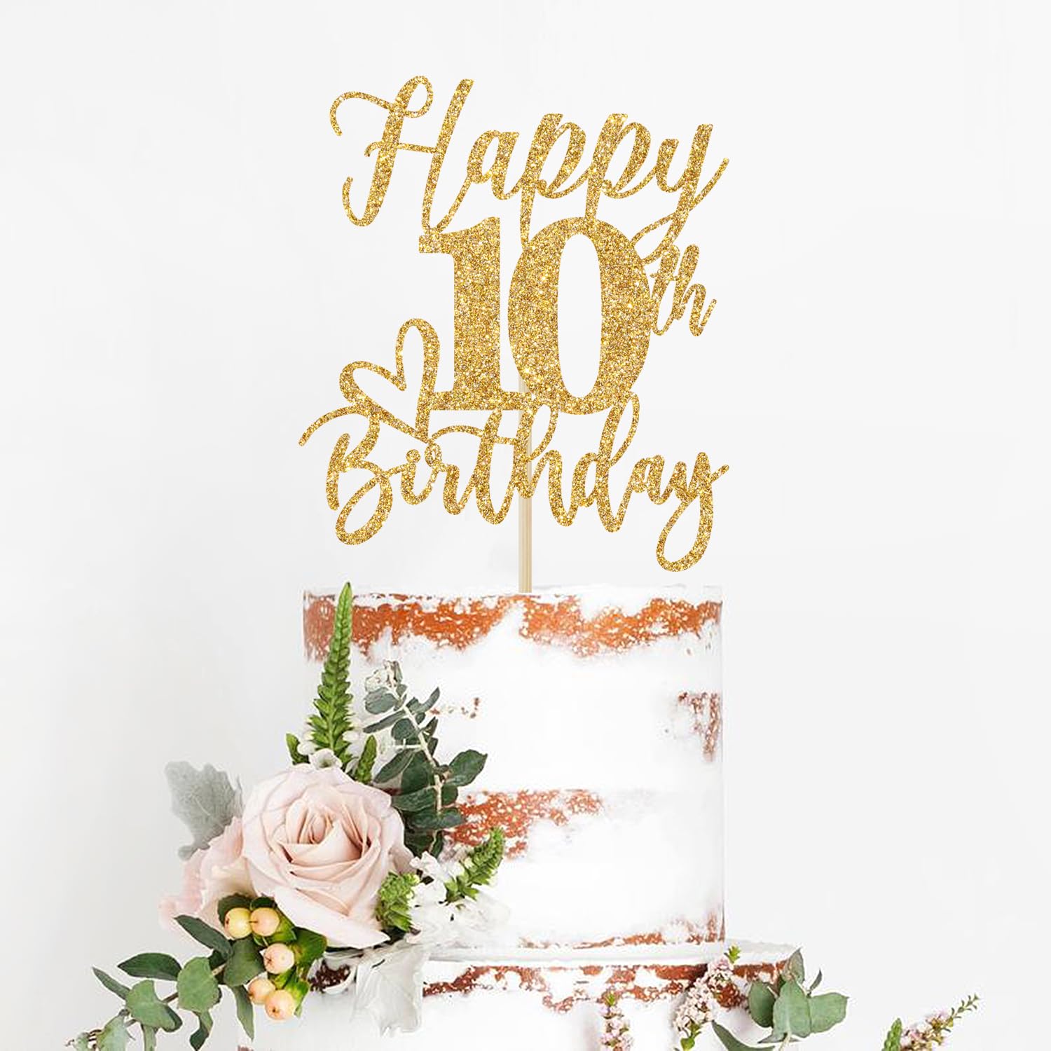 10th Birthday Cake Topper - Gold Glitter Double Digits Decorations for 10 Year Old | Perfect for 10th Birthday Party Supplies, Milestone Celebrations & Hello 10 Themed Events