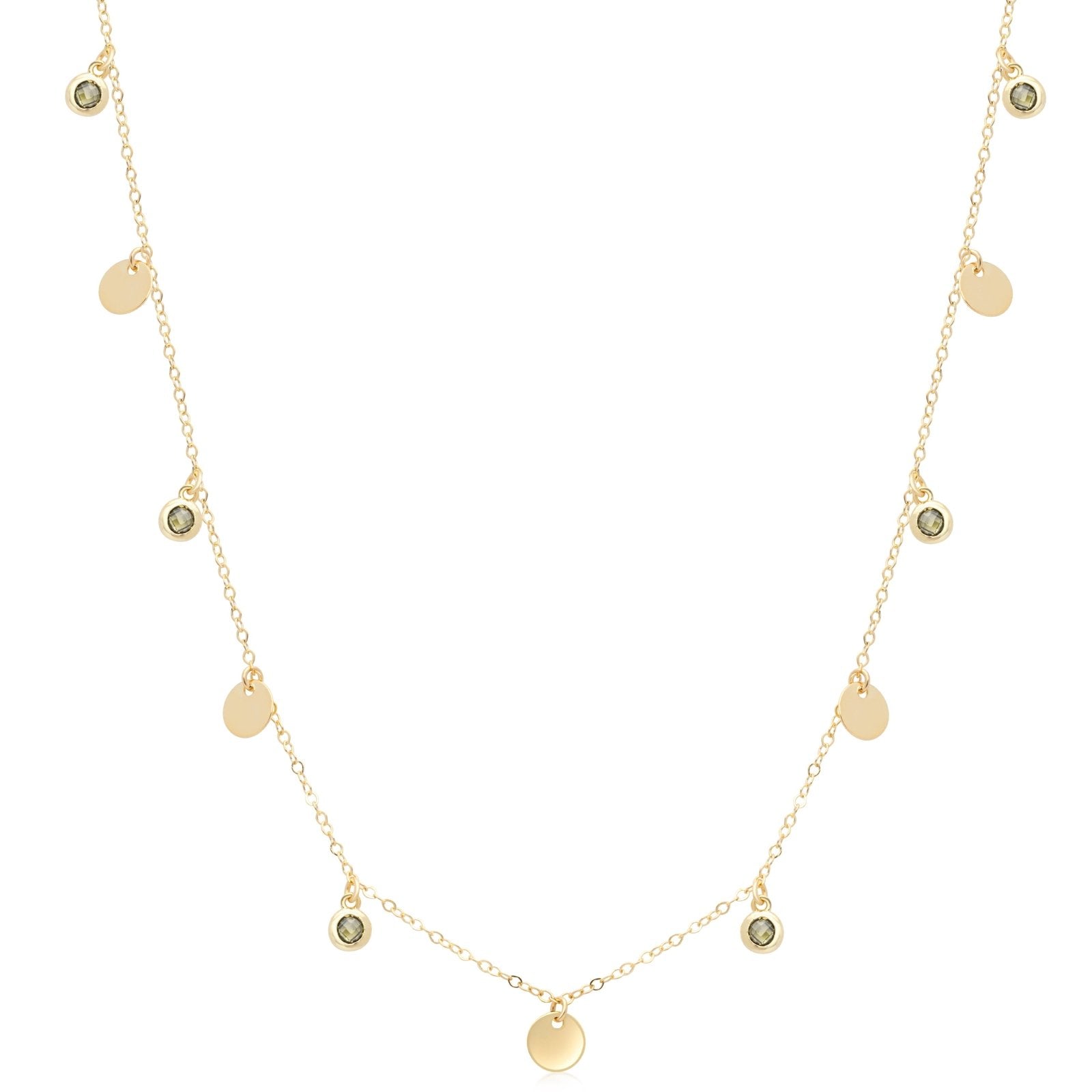 14K Yellow Gold Peridot Drop Pendant Necklace - Dainty Bezel Set Disc Charm Jewelry for Women, Perfect for Everyday Wear & Special Occasions