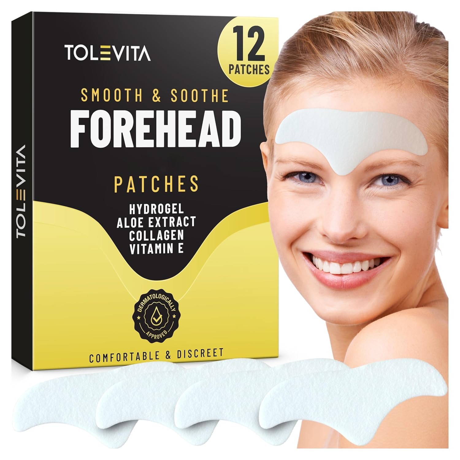 **Forehead Wrinkle Patches - Anti-Aging Hydrogel Patches with Aloe, Collagen & Vitamin E for Smoothing Fine Lines & Forehead Wrinkles - 12 Pcs - Suitable for All Skin Types - Perfect for Overnight Use & Daily Skincare Routine**