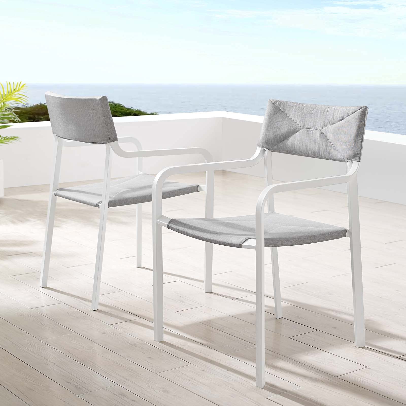 Modway EEI-3962-WHI-GRY Raleigh Lounge & Deep Seating Set - 2 Piece White Gray Modern Dining Armchairs for Patio, Living Room & Outdoor Relaxation