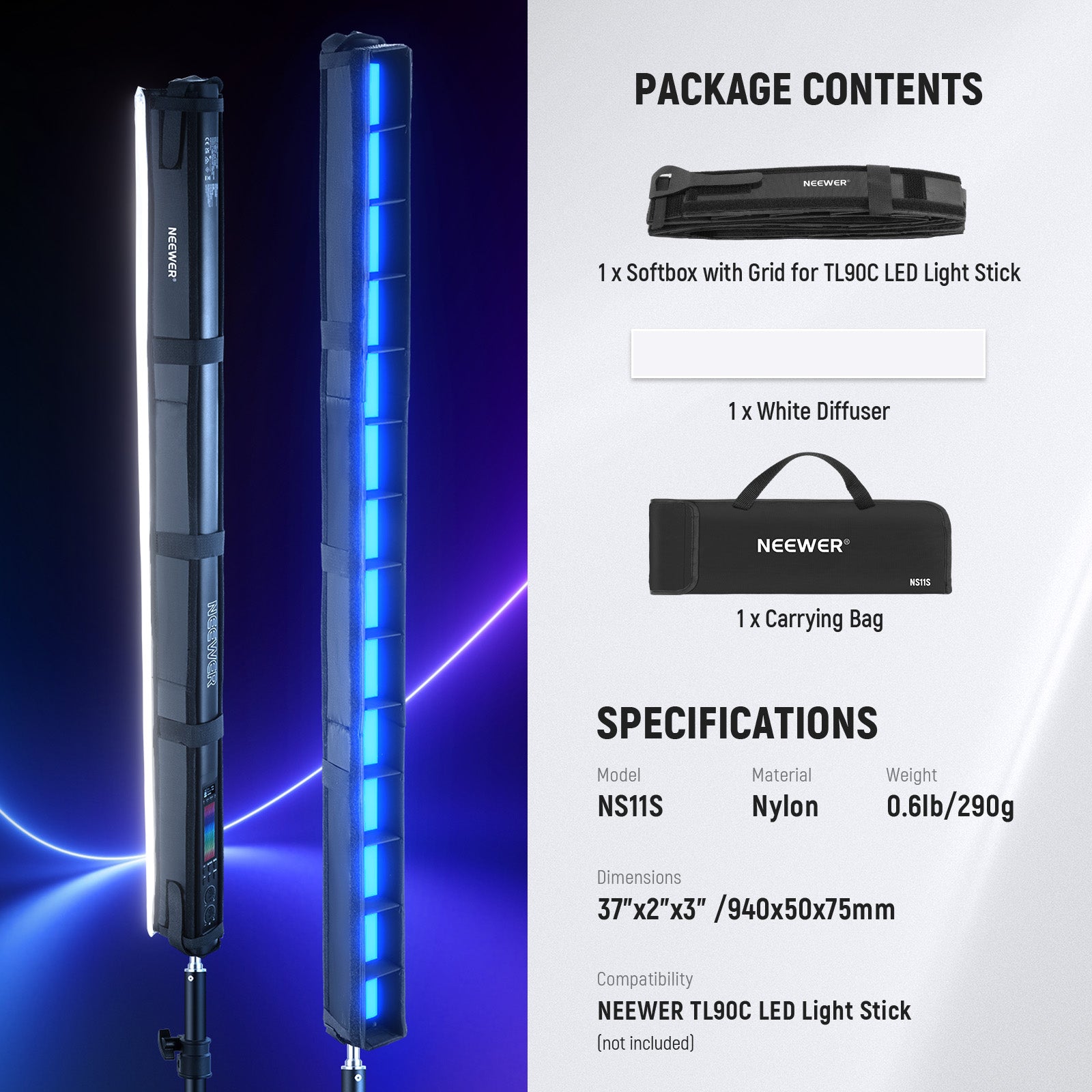 NEEWER NS11S LED Light Diffuser Kit for TL90C - Softbox & Diffuser for Photography, Videography, YouTube Studio Lighting