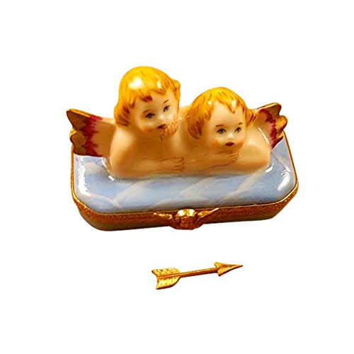 Rochard Two Angels on Blue Base with Removable Arrow Limoges Porcelain Box - Elegant Collectible Trinket Box for Jewelry Storage, Home Decor, and Gift Giving