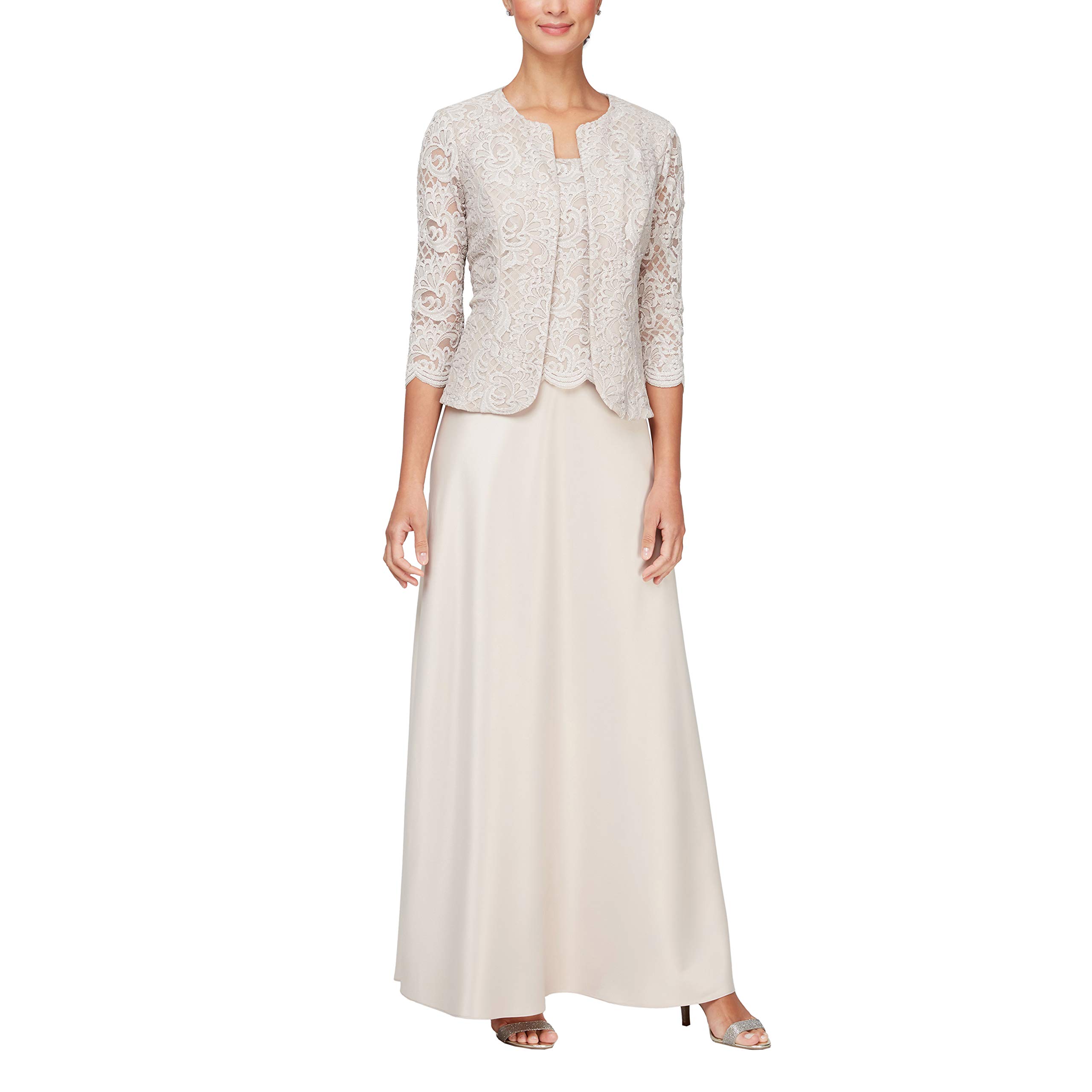 Alex Evenings Women's Elegant Two-Piece Mother of the Bride Dress with Lace Jacket - Petite & Regular Sizes | Perfect for Weddings, Formal Events & Special Occasions