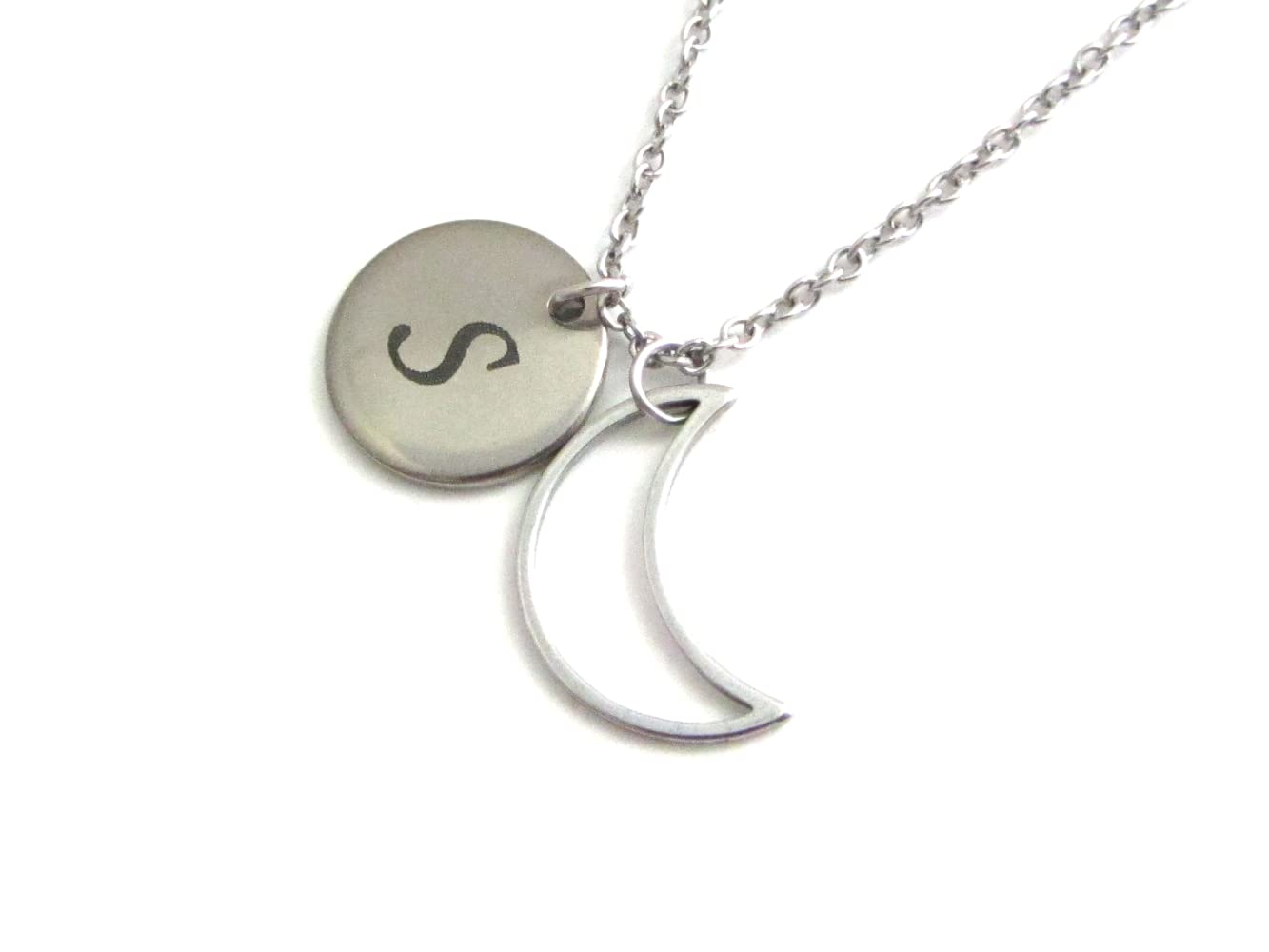 Personalized Stainless Steel Crescent Moon Initial Charm Necklace for Women - Custom Name Jewelry Gift for Her, Birthday, Anniversary, Valentine's Day