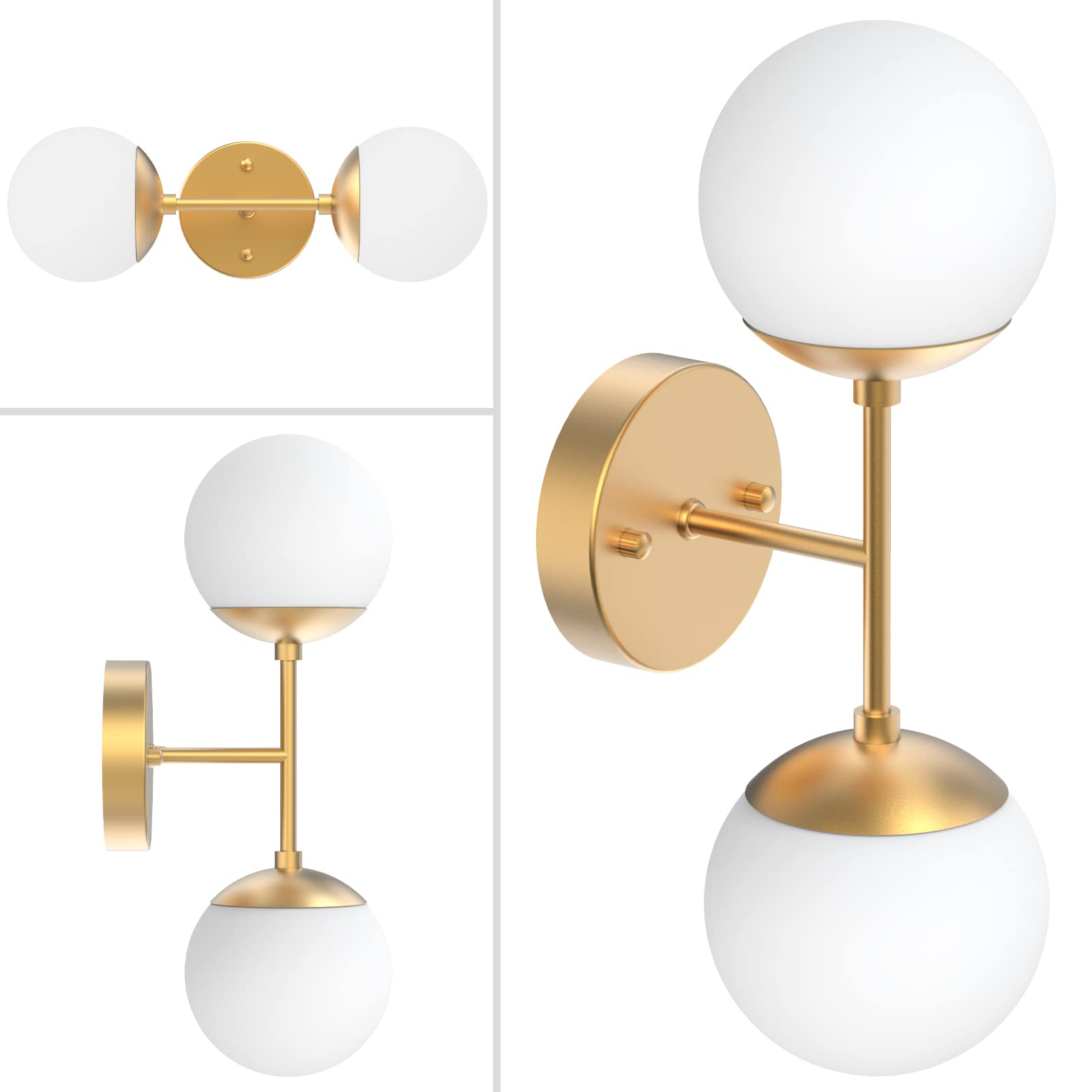 Tipace Gold Wall Sconce 2 Lights - Modern Globe Wall Light Fixture with 3000K G9 Bulbs Included - Mid Century Golden Wall Sconce for Restaurant, Living Room, Bedside, Stairs & Bathroom Mirror Lighting - Perfect for Ambient, Accent and Decorative Lighting