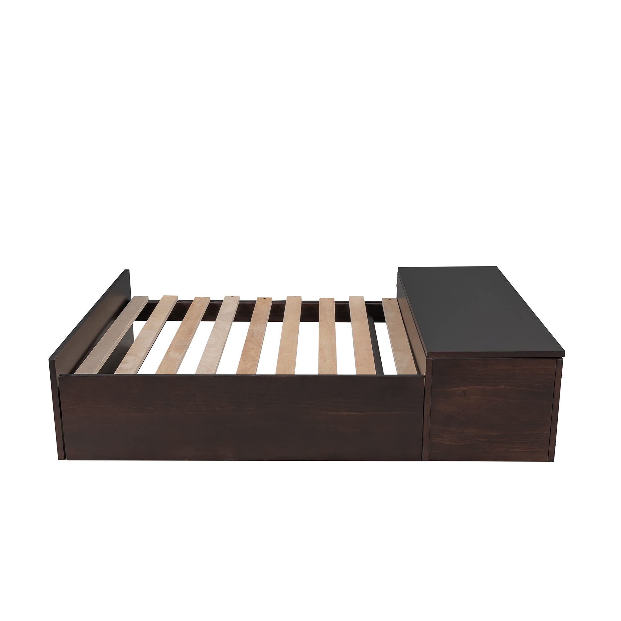 **Solid Wood Twin Loft Bed with Convertible Lower Bed & Storage - Multifunctional Loft Bed Frame with Drawer, Shelf, Ladder & Safety Rail for Kids, Teens & Adults (Espresso & Wood) - Perfect for Small Bedrooms, Dorms & Guest Rooms**