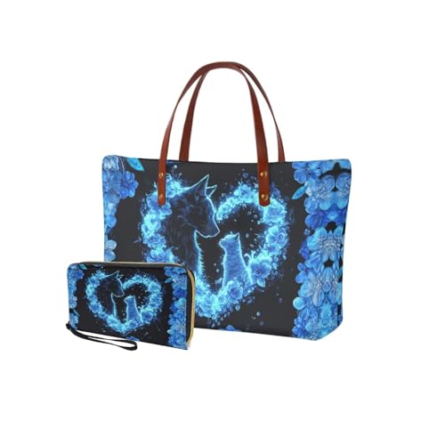 Blue-cat Flower Heart Print