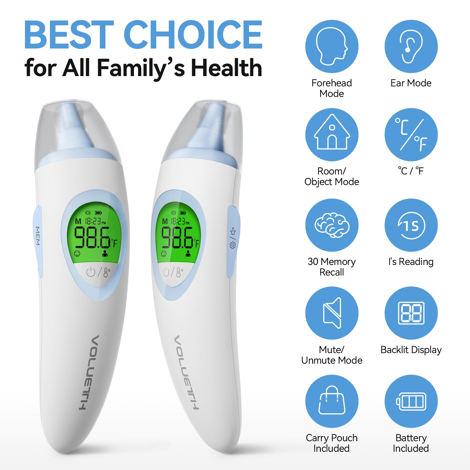 **3-in-1 Digital Baby Thermometer for Ear, Forehead & Touchless Use – HSA/FSA Eligible – Fast 1-Second Reading with Fever Alarm & 30 Memory Recall – Perfect for Infants, Kids & Adults – Ideal for Home, Travel & Pediatric Care**