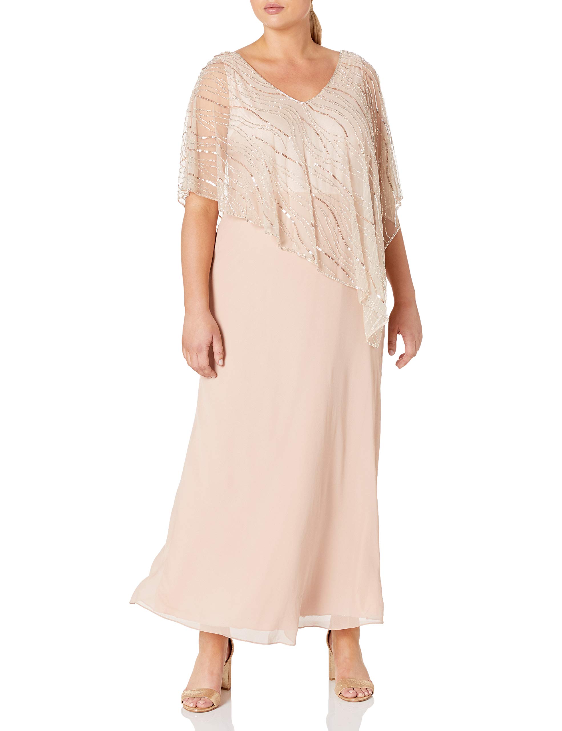 J Kara Women's Plus Size Beaded Maxi Dress for Special Occasions - Elegant Long Sleeve Party Gown for Weddings, Evening Events & Holiday Celebrations