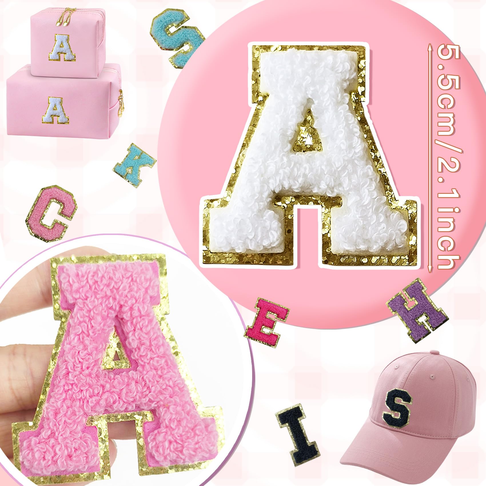 6 Pcs Self-Adhesive Chenille Letter Patches for Bags & Clothes - 2 Inch Preppy Varsity Style Iron-On Letters - Large Decorative Stickers for Laptop, Phone Case, Fridge, Hats & DIY Crafts - Perfect for School, Sports & Home Decor