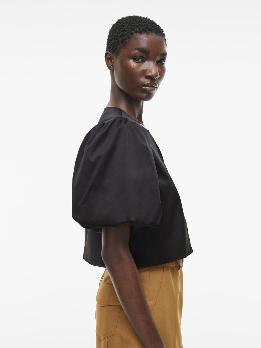 Detta Women's Puff Sleeve Blouse in Meteorite Gray - Elegant Ruffle Top for Casual Wear, Office & Date Nights