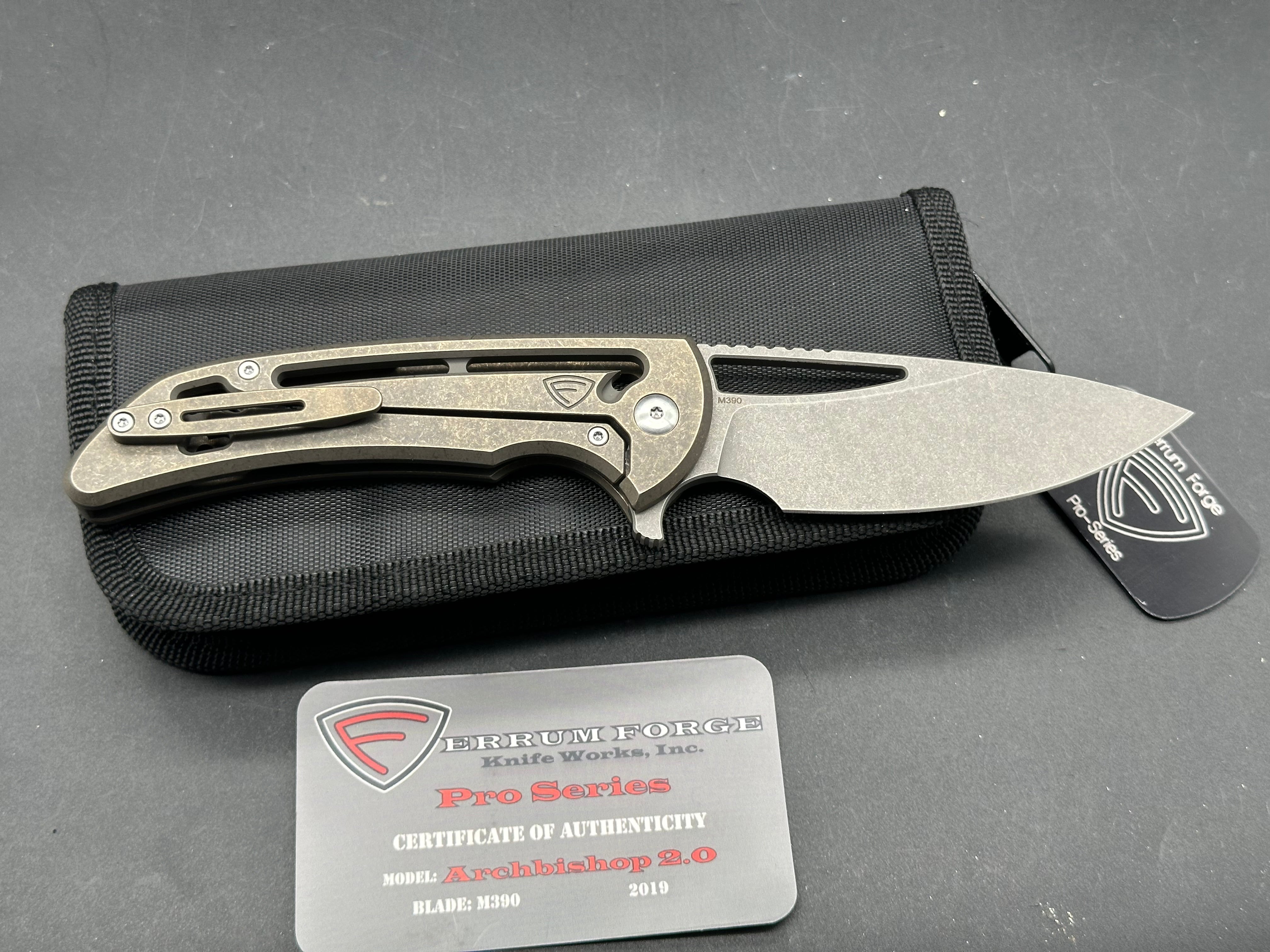Ferrum Forge Pro Series Archbishop 2.0 Folding Knife - Premium M390 Steel Blade, Stonewashed Finish - EDC, Outdoor, Camping & Survival Gear