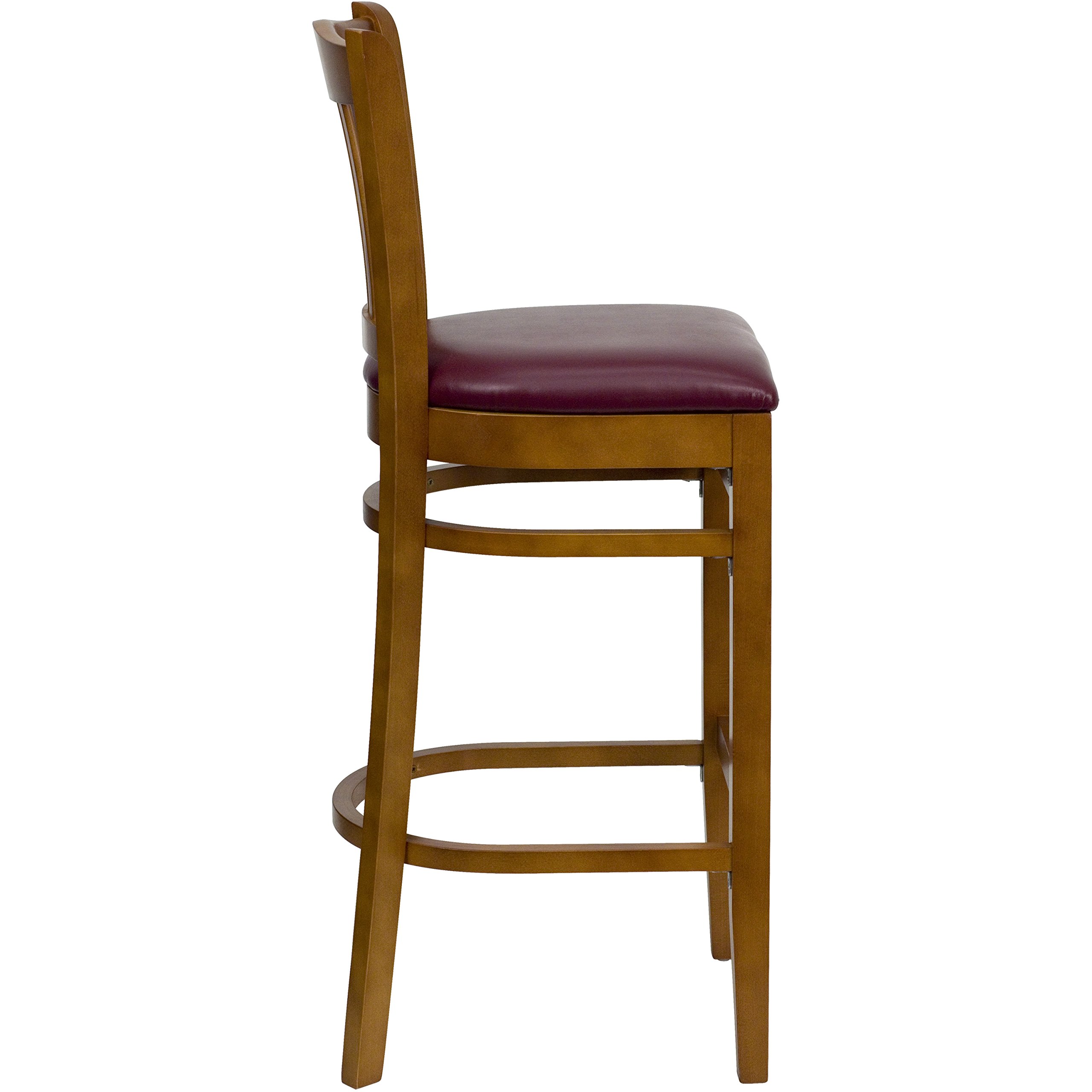Cherry Wood Bar Stool with Vertical Slat Back & Burgundy Vinyl Seat - Perfect for Kitchen Islands, Breakfast Bars & Home Decor