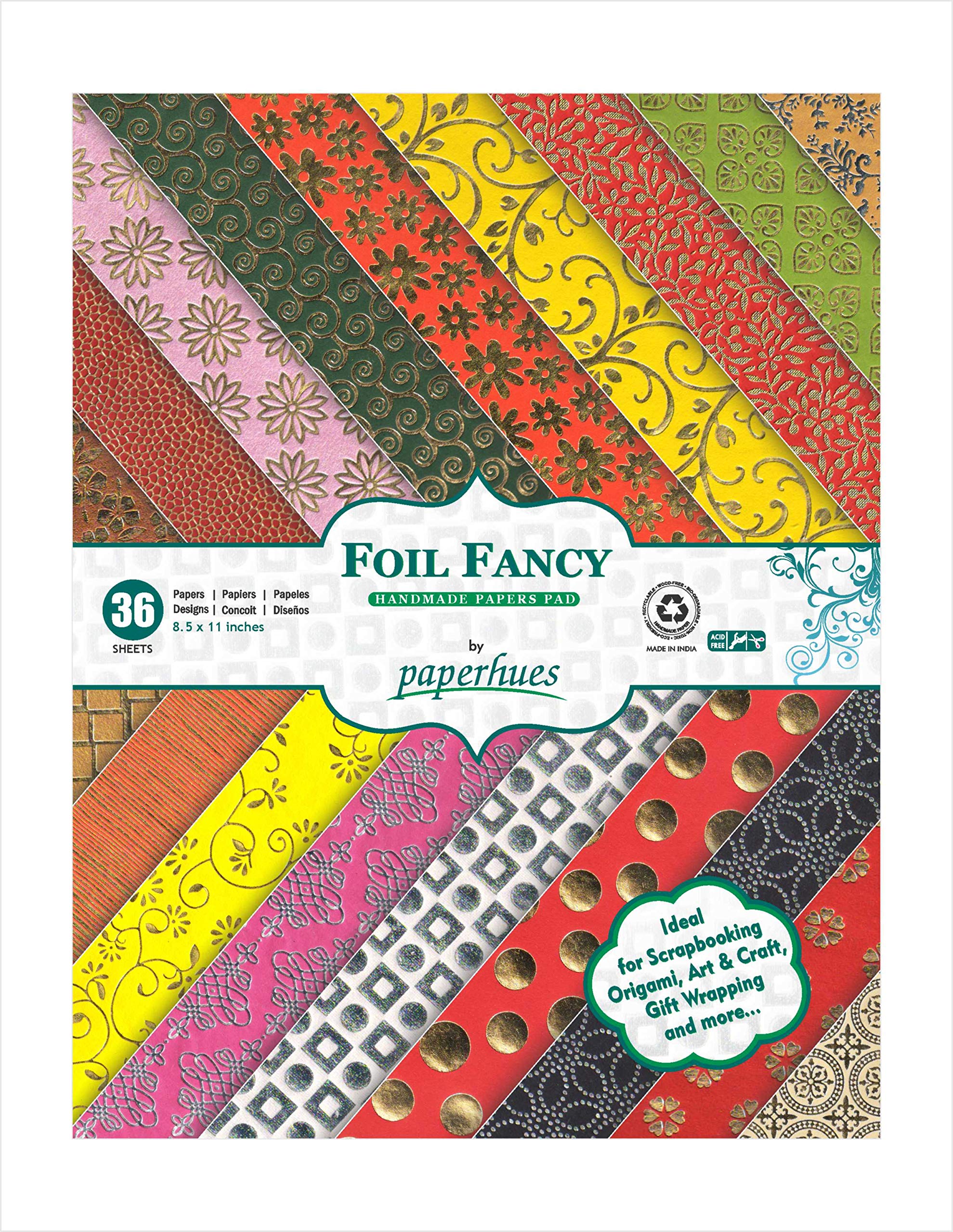 Handmade Foil Scrapbook Paper Pad 8.5x11 Inches - 36 Sheets Decorative Craft Paper for Card Making, Journaling, DIY Albums & Gift Wrapping | Premium Fancy Collection by Paperhues