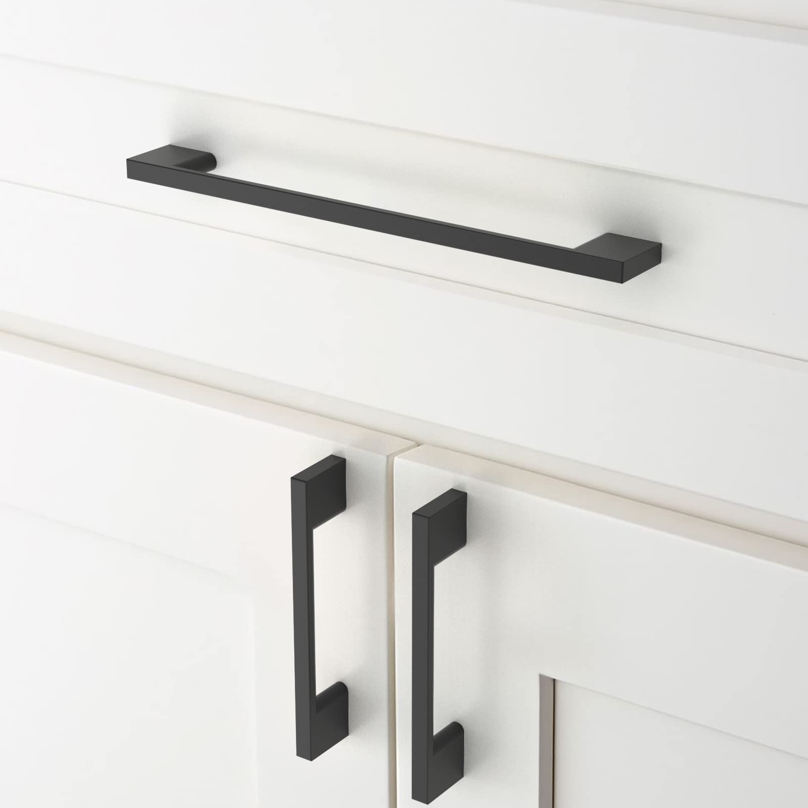 Amerdeco 10 Pack Matte Black Cabinet Pulls 7.5 Inch (192mm) Hole Centers - Modern Kitchen Cabinet Handles & Drawer Pulls for Cabinets, Cupboards, Dressers & Furniture (ZH0060) - Perfect for Home Renovation, Kitchen Remodel & DIY Projects