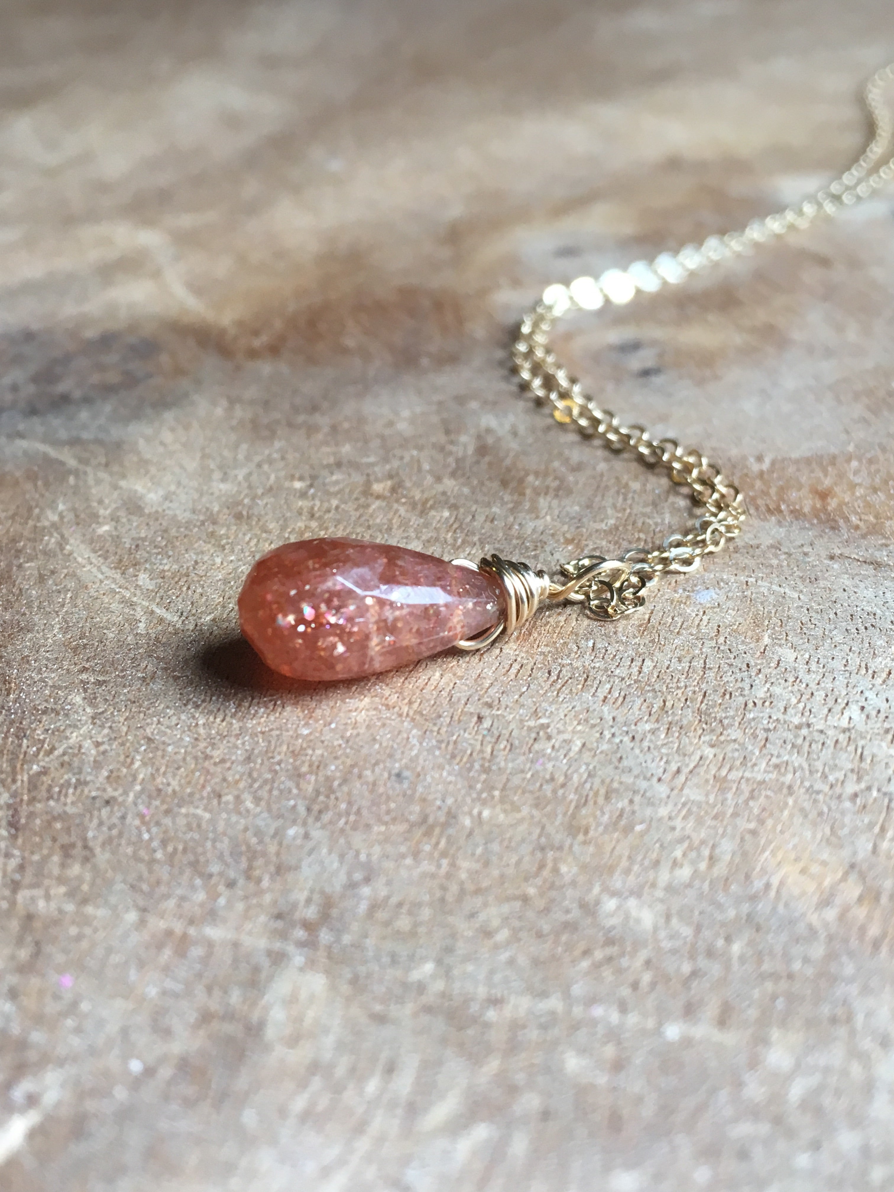 Sunstone Drop Necklace in 14K Gold or Sterling Silver - Elegant Dainty Pendant for Women, Perfect for Everyday Wear, Gift Giving & Special Occasions
