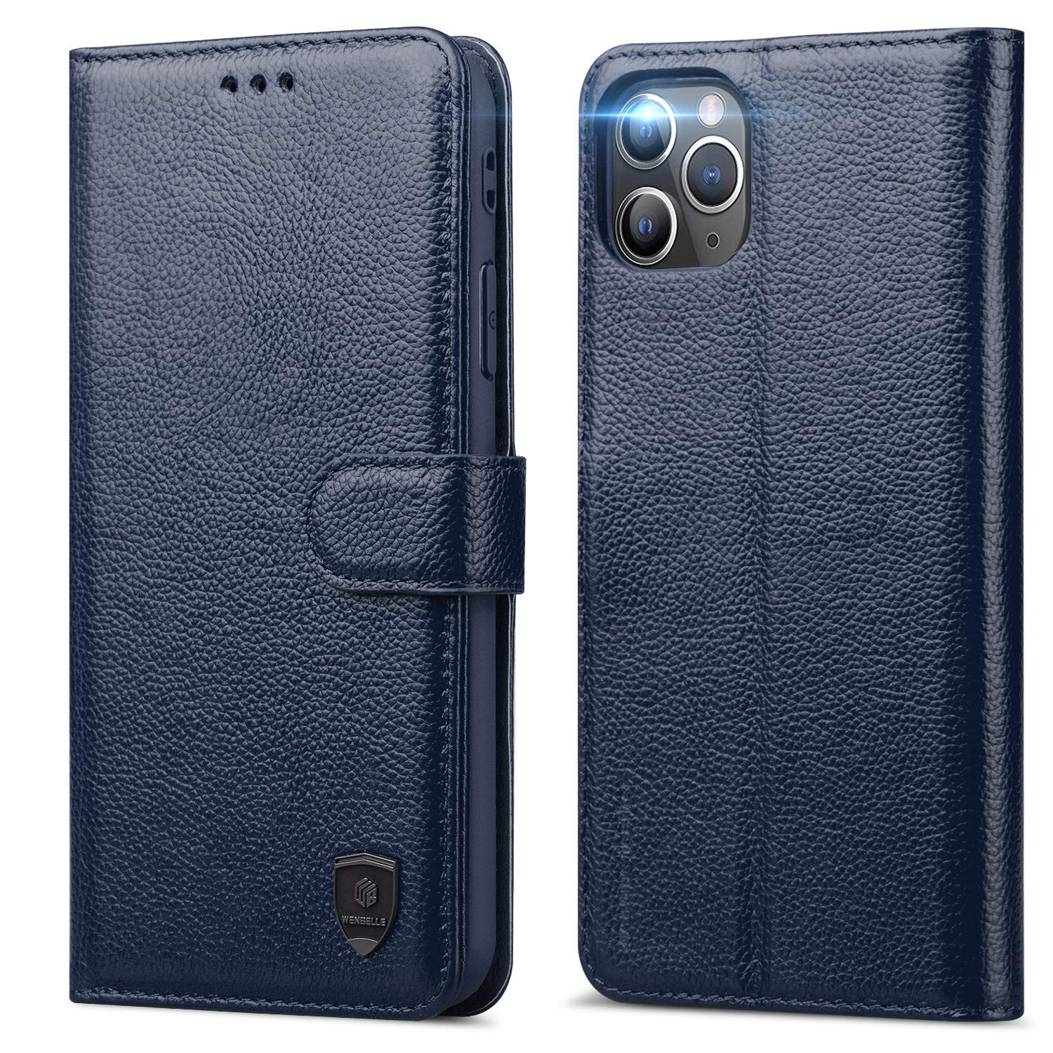 Premium Genuine Leather Wallet Case for iPhone 12 Pro Max 5G (6.7 Inch) - RFID Blocking Protection, Shockproof TPU Cover with Viewing Stand (Blue) | Perfect for Business Travel, Daily Commute & Hands-Free Video Watching