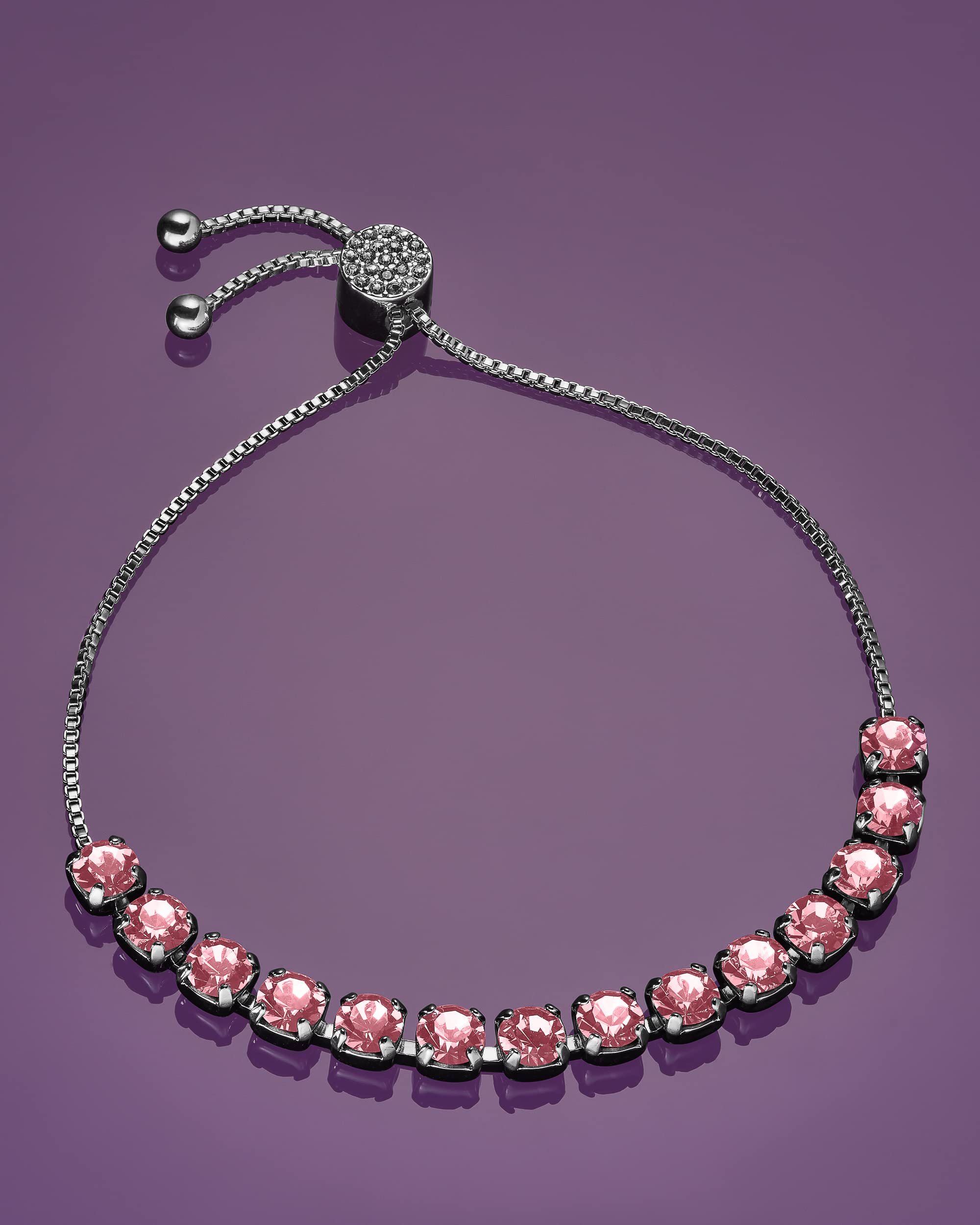 Inspired Voices Adjustable Lariat Tennis Bracelet for Women - Rhinestone Crystal Slider Bracelet in Blue, Pink, Purple | Perfect for Parties, Weddings & Everyday Elegance