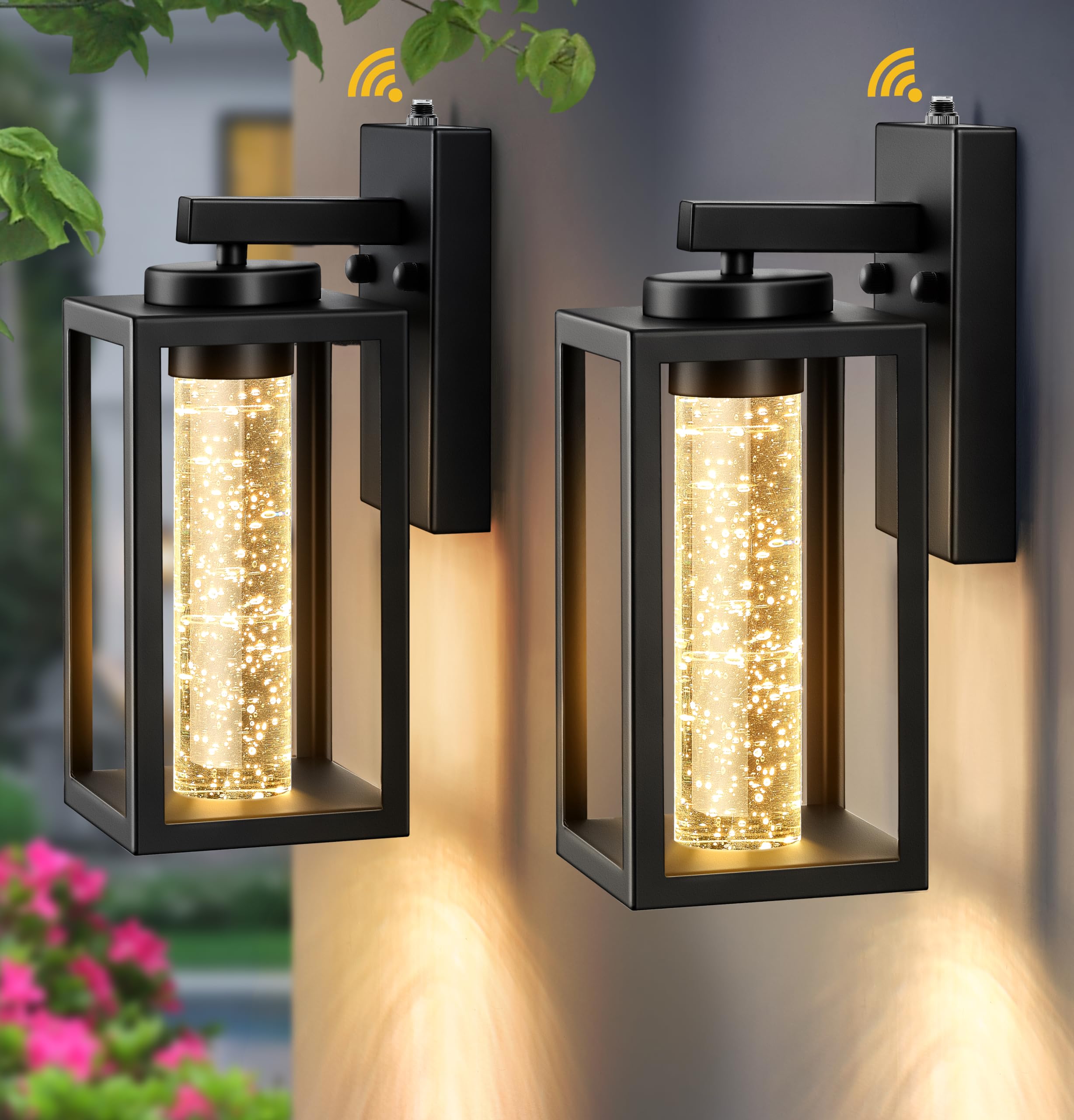 VIANIS 2 Pack Black Outdoor Wall Sconce Lights - 10W LED Modern Porch Lighting with Crystal Bubble Glass - Waterproof Exterior Light Fixtures for House, Garage, Patio (Perfect for Entryway, Garden & Pathway Illumination)