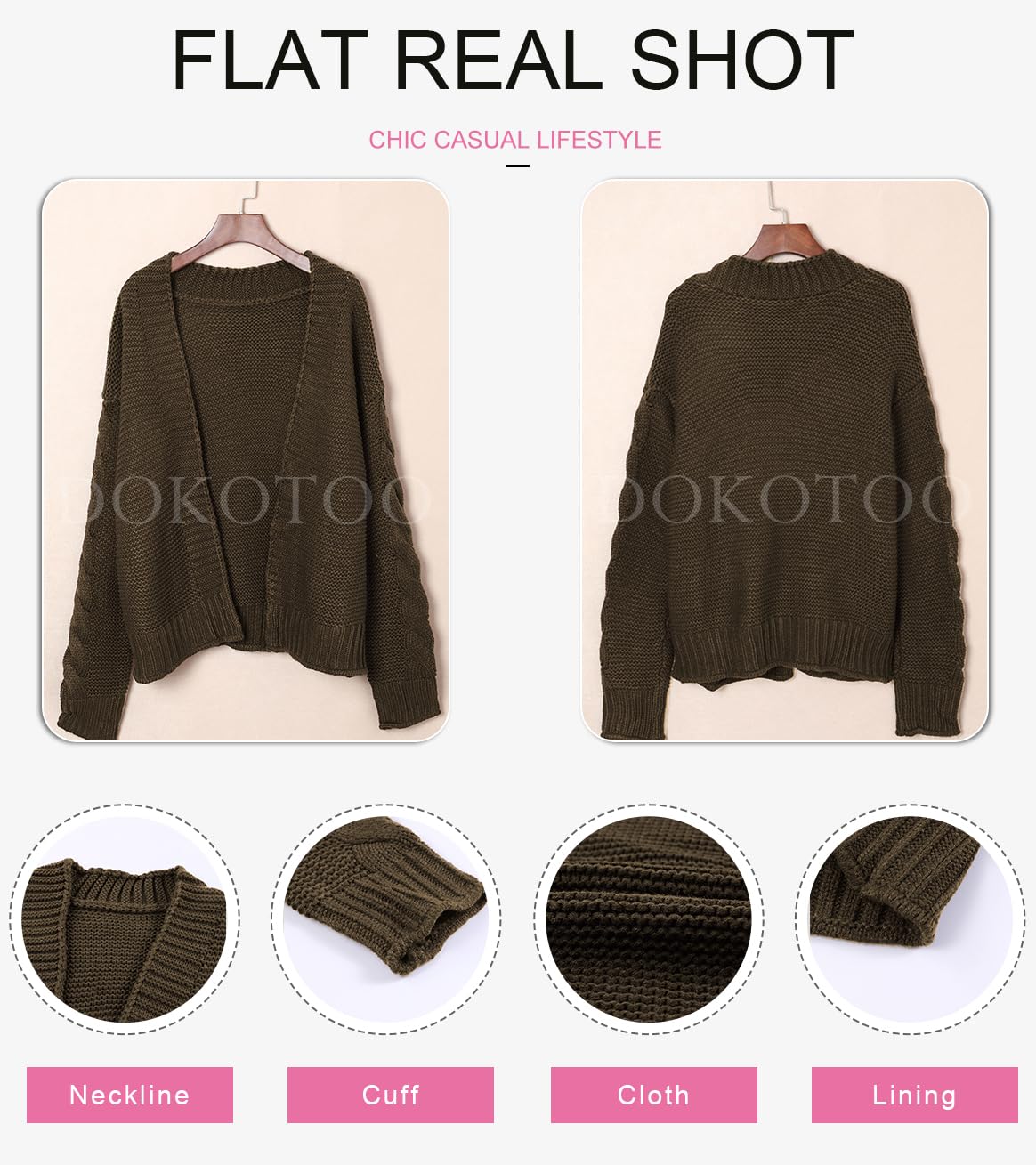 Dokotoo Women's Open Front Long Sleeve Chunky Knit Cardigan Sweater - Loose Oversized Coat for Fall & Winter - Perfect for Casual Outfits, Office Wear and Cozy Home Lounging