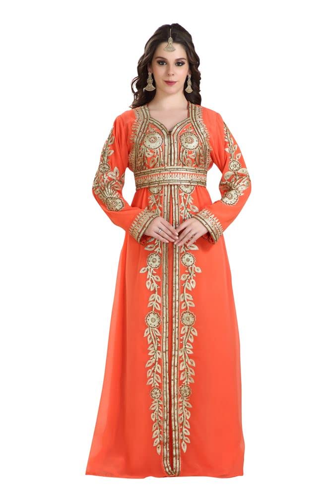 MAXIM CREATION Floral Embroidered Abaya Dress for Women - Elegant Muslim Maxi Gown for Wedding, Party & Special Occasions | Plus Size & Regular Fit | Machine Embroidered Design