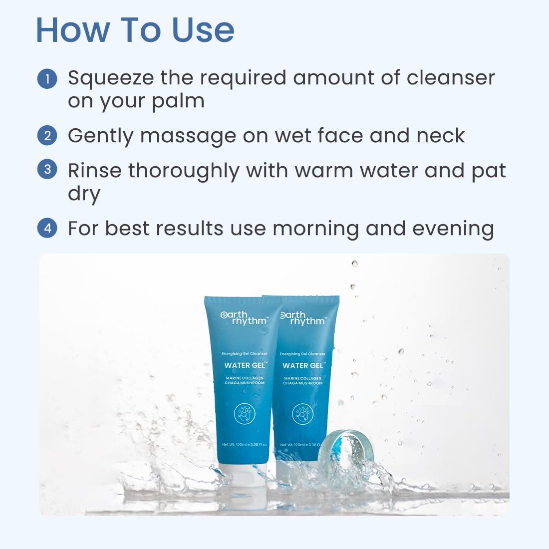 Earth Rhythm Aloe Vera Water Gel Face Wash - pH Balancing, Hydrating & Refreshing Cleanser for Dry & Sensitive Skin - Deep Pore Cleansing for Men & Women (100ml) - Perfect for Morning & Night Skincare Routine