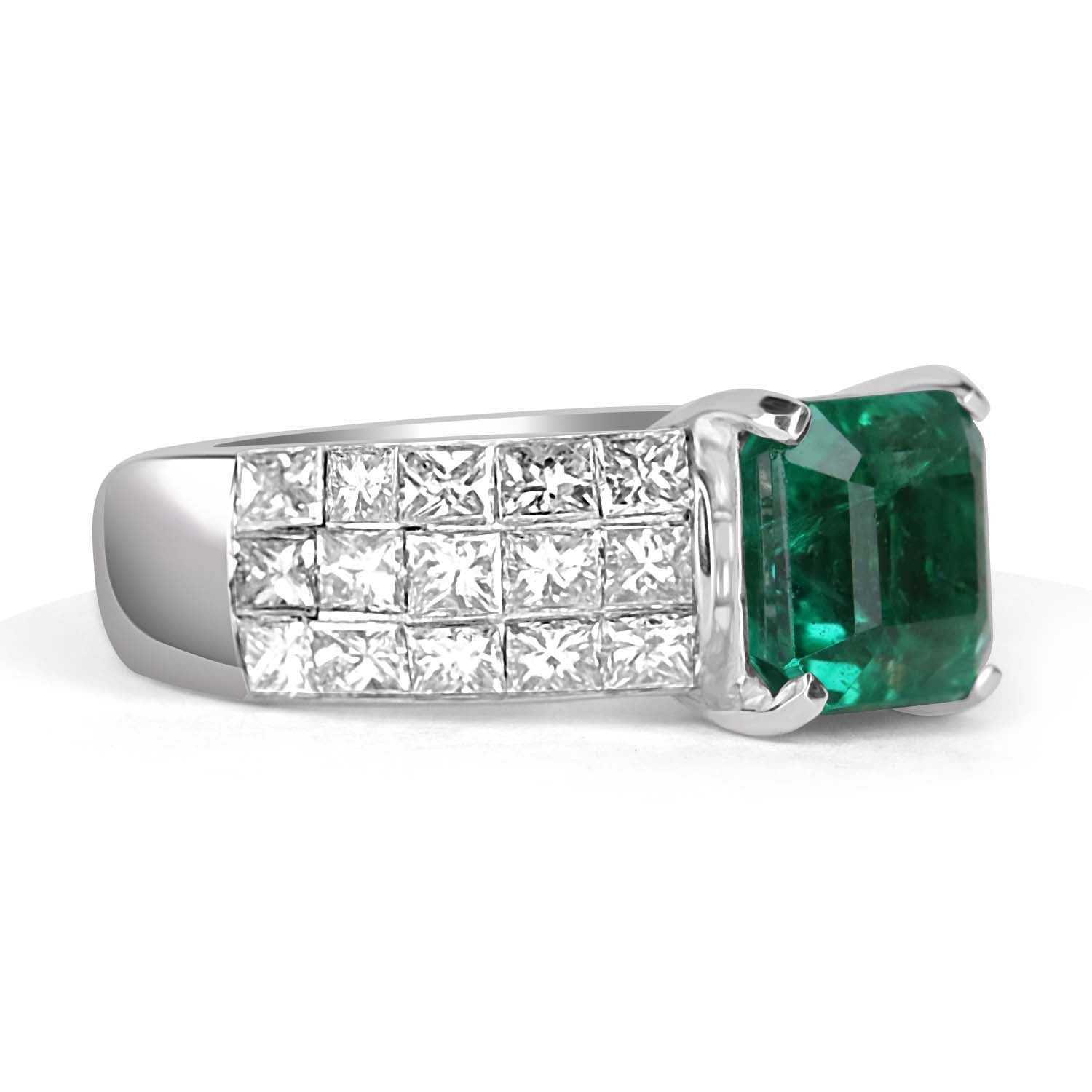 5.40tcw Emerald & Princess Cut Diamond 6mm Wide 18K Gold Wedding Band - Elegant Bridal Ring for Engagement, Anniversary & Special Occasions