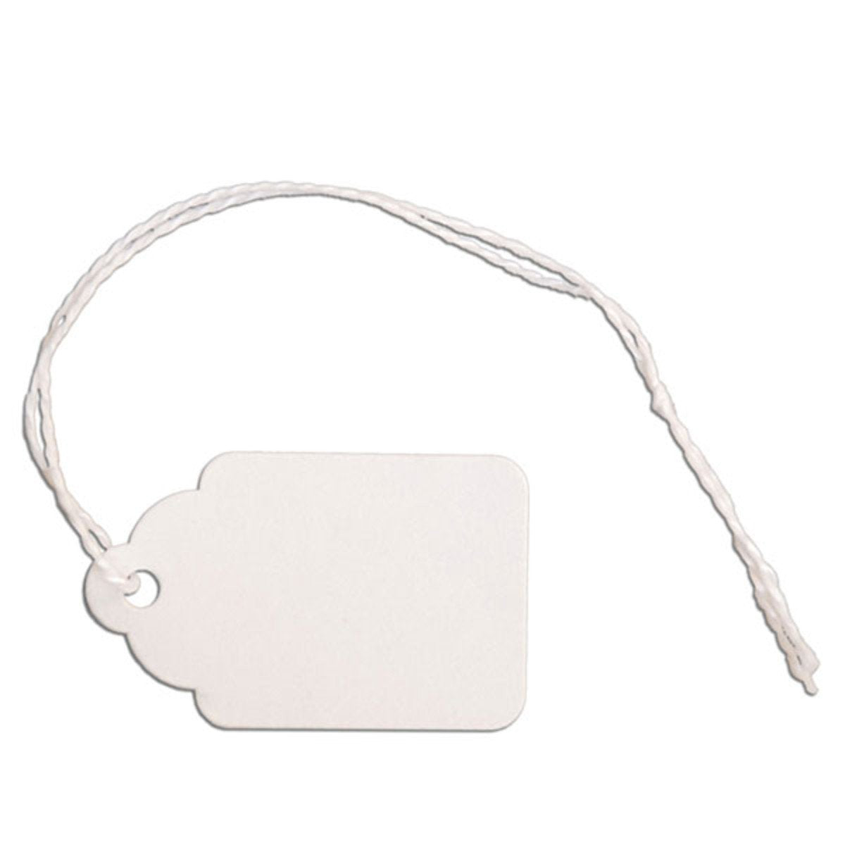 White 1 x 1.5 Inch Merchandise Tags with String - Perfect for Retail Price Tags, Gift Wrapping & Craft Labeling