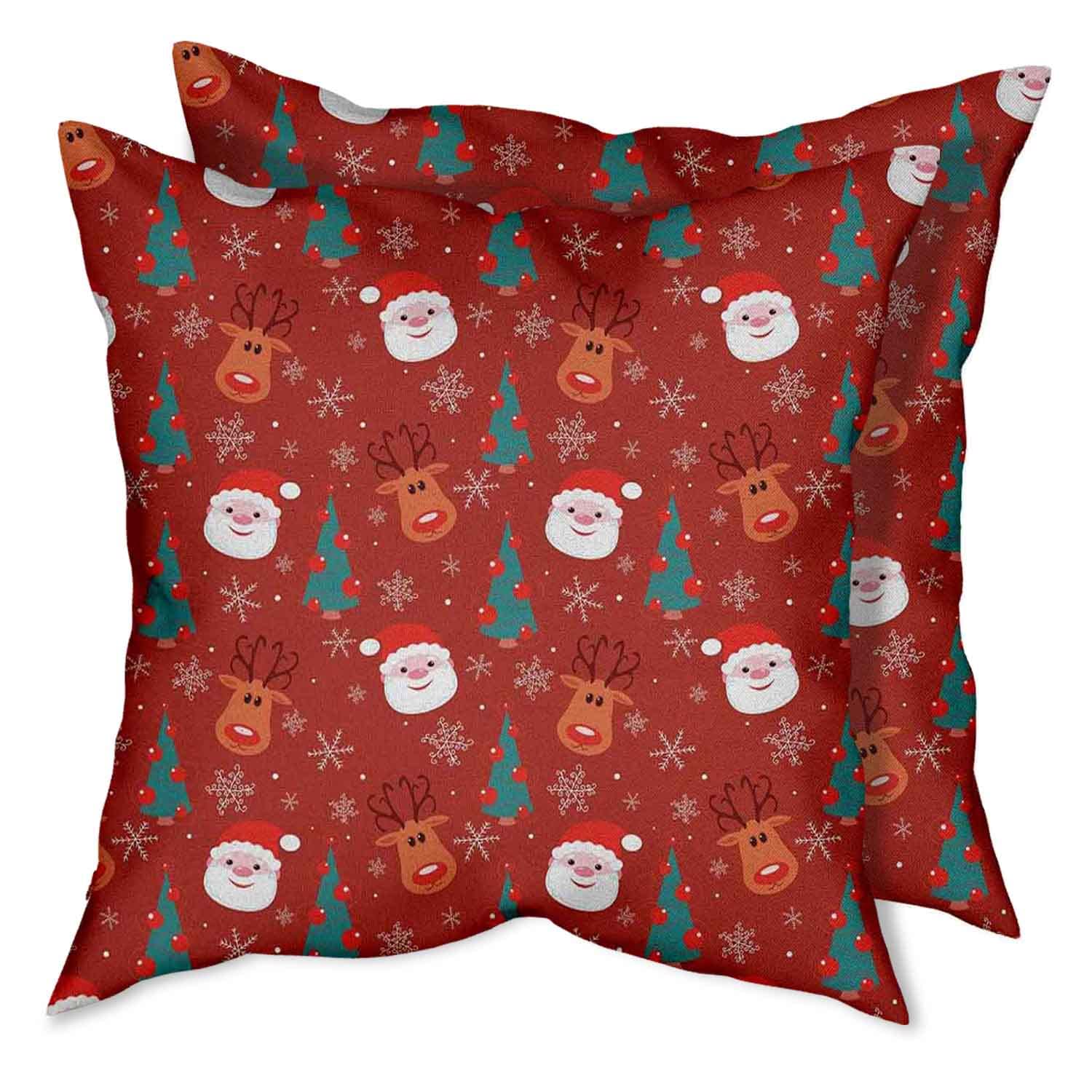 18x18 Throw Pillow Covers Set of 2 - Soft Decorative Christmas Couch Pillows with Smiling Santa, Rudolph & Snowflakes Design | Perfect for Sofa, Living Room & Holiday Home Decor