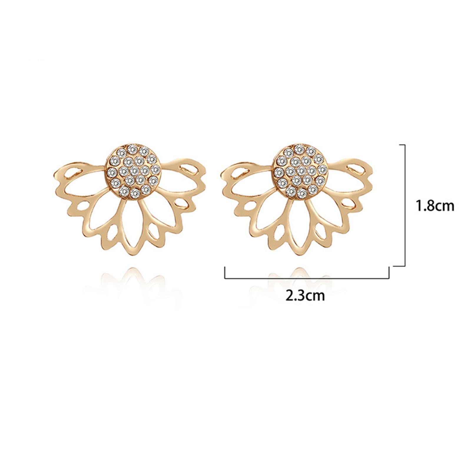 Vintage Lotus Flower Ear Jackets Earrings - Gold Rhinestone Crystal Studs for Women - Front & Back Two-Way Wearing Style - Perfect for Weddings, Parties & Everyday Elegance