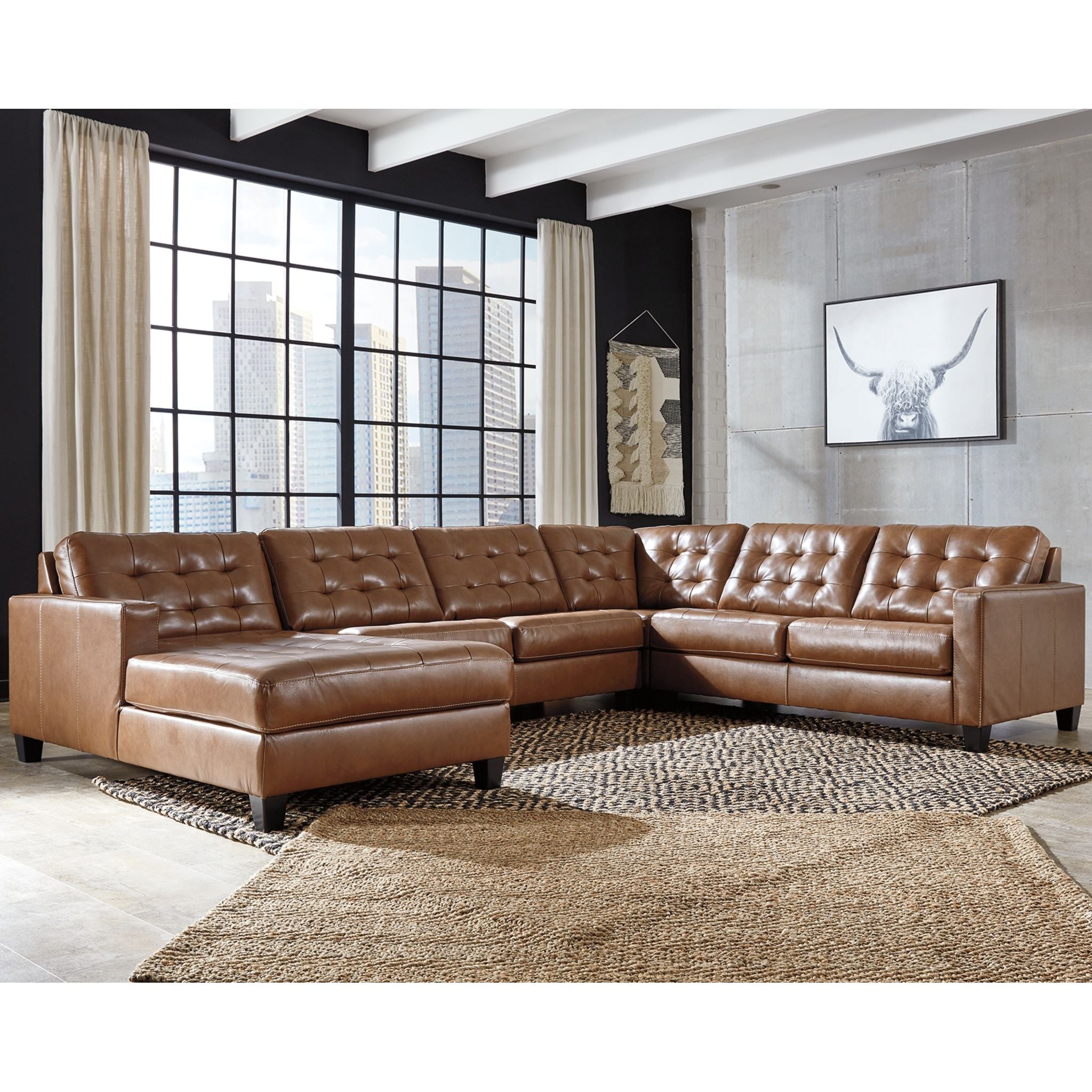 Baskove 4-Piece Sectional Sofa with Chaise Lounge - Modern L-Shaped Couch Set for Living Room, Family Room & Apartment - Soft Fabric Upholstery, Comfortable Seating for Relaxation & Entertainment