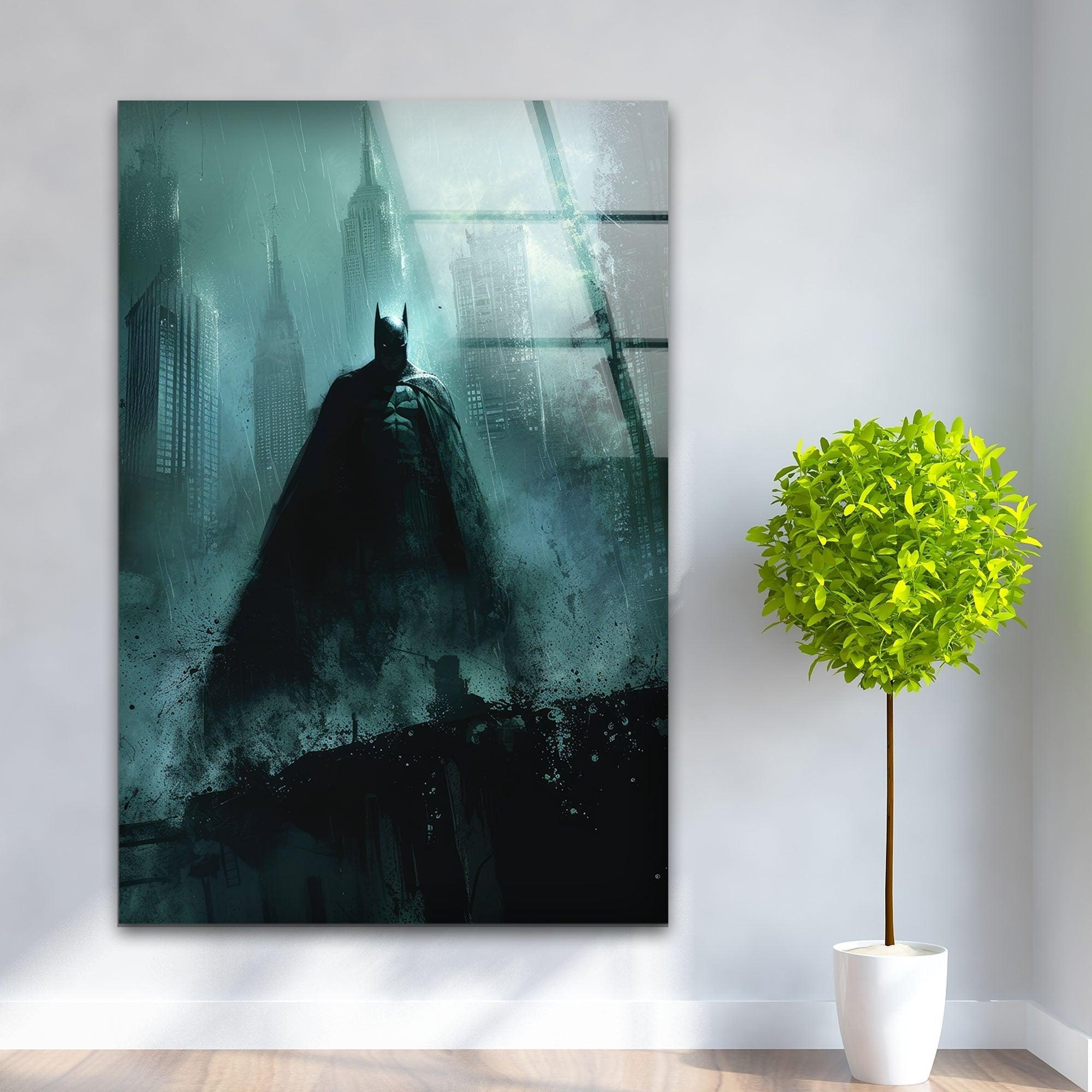 Batman Gotham City Glass Wall Art - Stunning Superhero Decor for Home & Office - Perfect for Living Room, Bedroom, or Man Cave Display