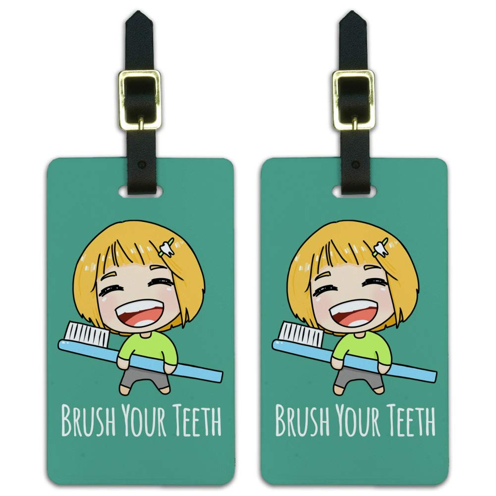 Cute Kawaii Toothbrush & Luggage ID Tag Set of 2 - Perfect for Travel & Oral Hygiene