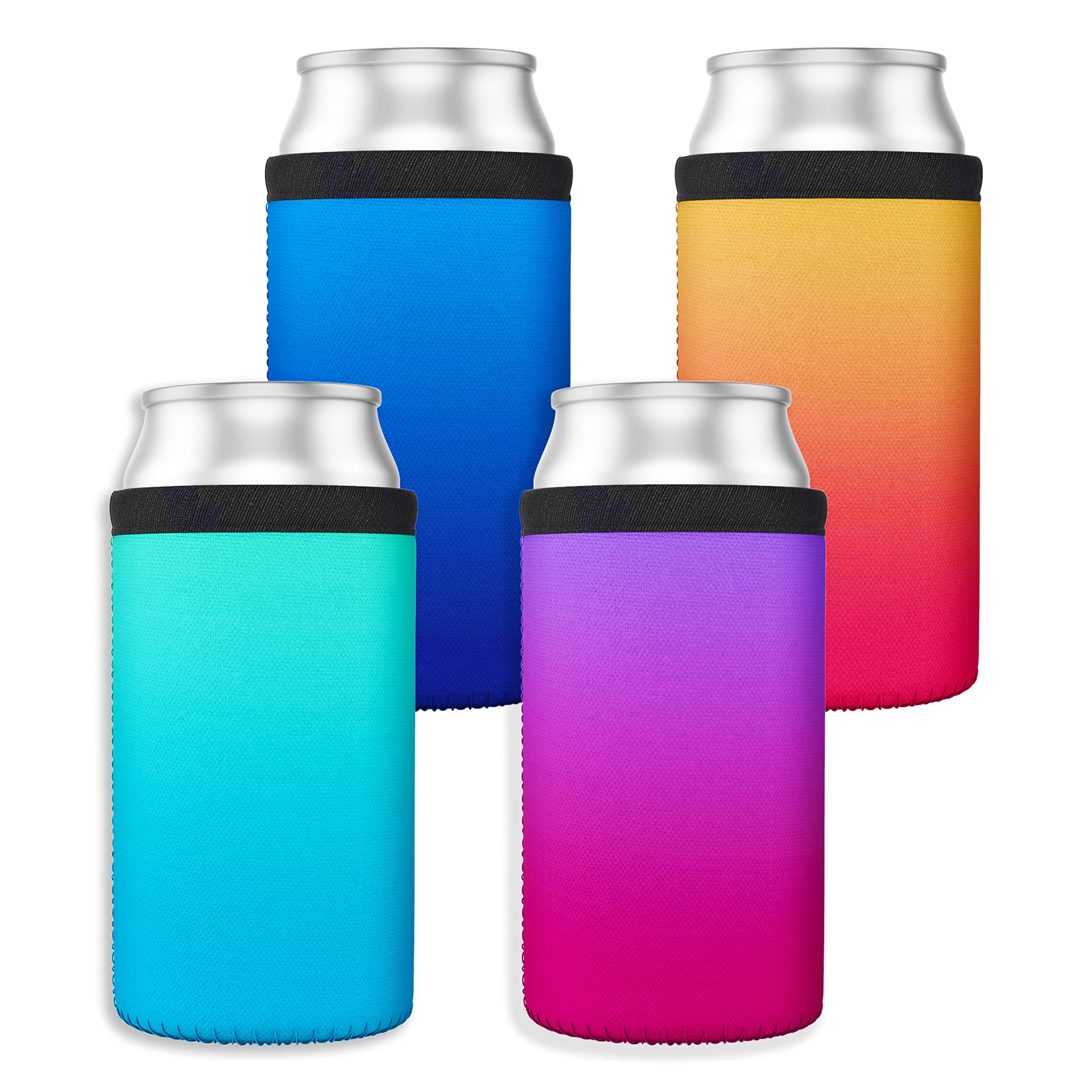 TahoeBay Ombre Insulated Cooler Sleeves for 16oz Cans & Bottles - 4-Pack Memory Foam Beer Koozies - Keep Drinks Cold at BBQs, Beach & Tailgating Parties