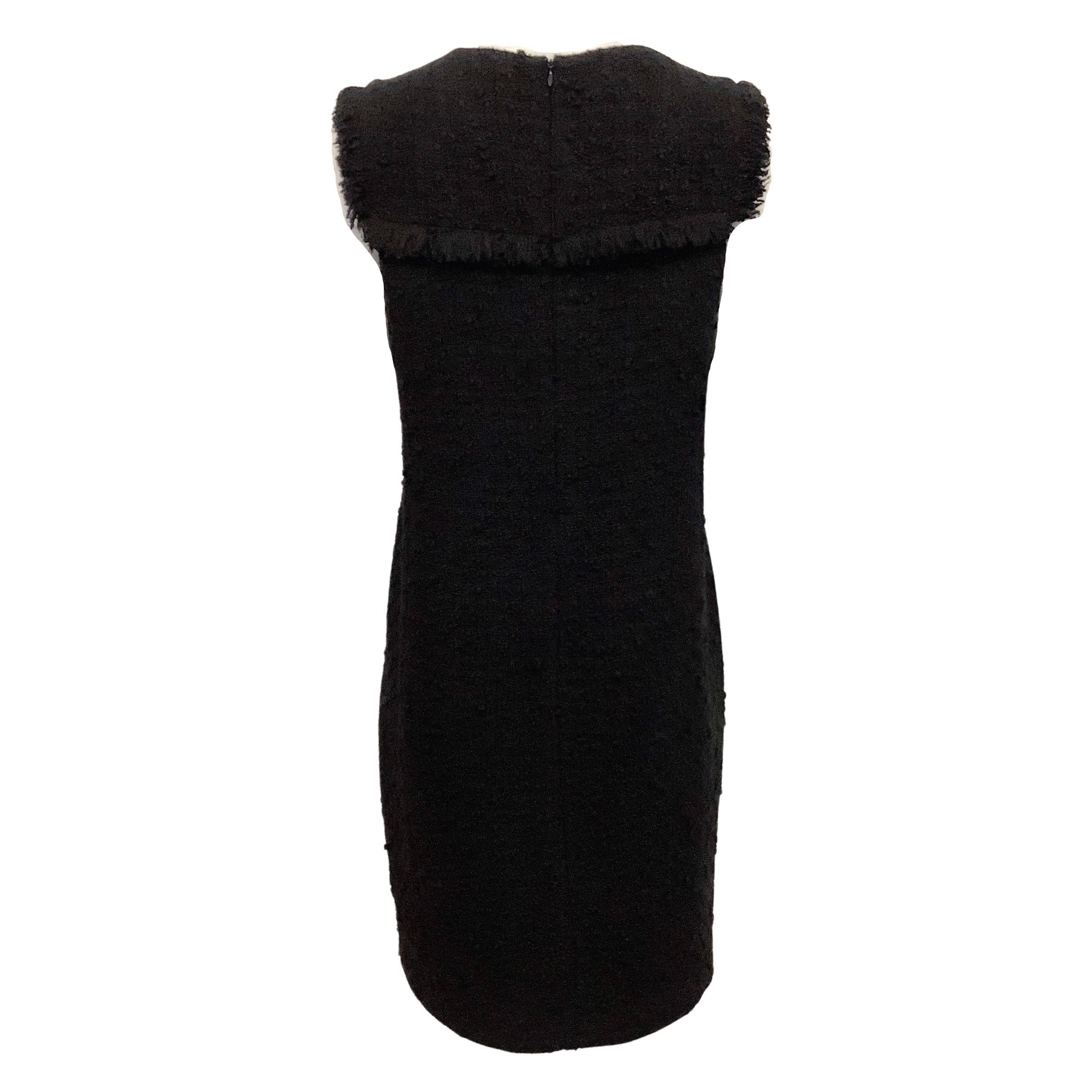 Akris Punto Black Wool Boucle Tweed Sleeveless Dress for Women | Elegant Cocktail Party & Evening Wear | Perfect for Weddings, Galas, and Formal Events