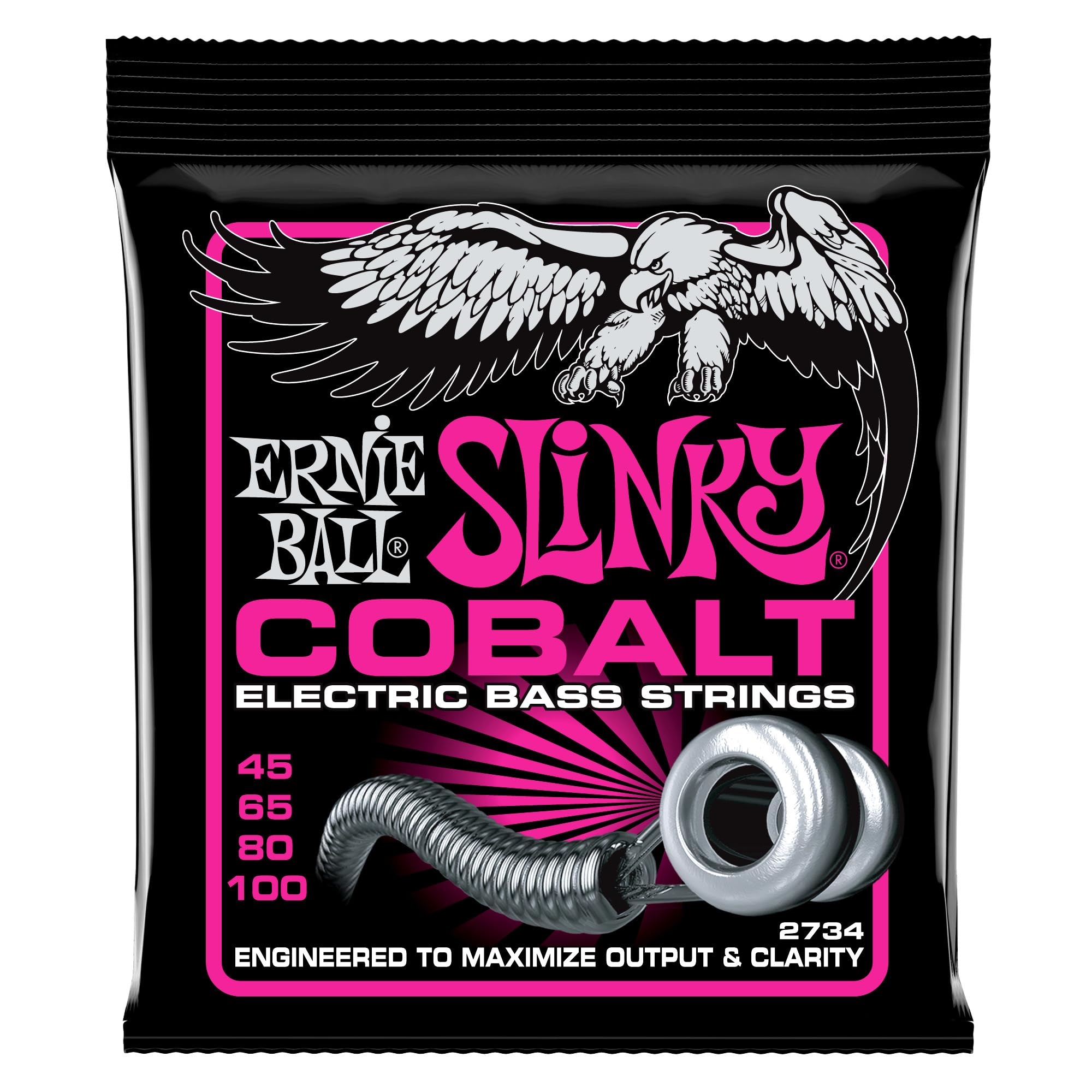 Ernie Ball Super Slinky Cobalt Bass Guitar Strings 45-100 Gauge (P02734) - Enhanced Tone & Durability for Rock, Metal & Studio Recording
