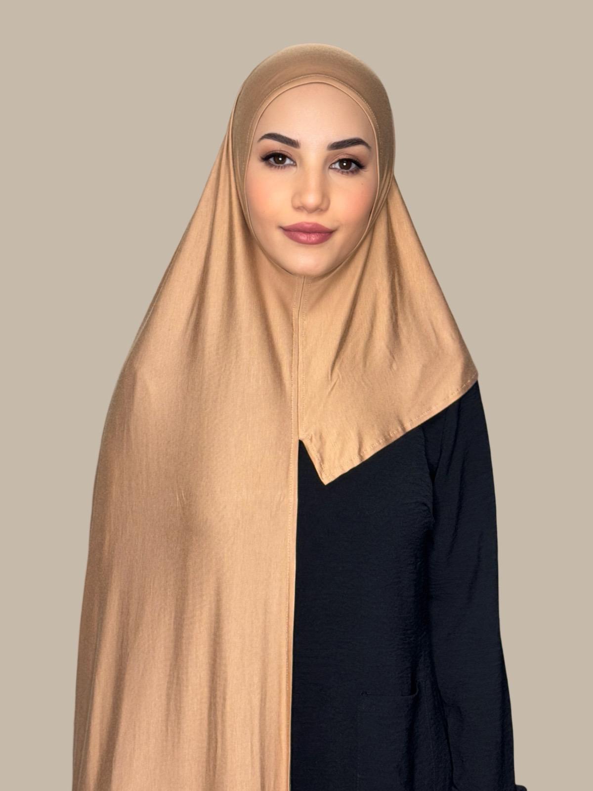 Honey Color Pre-Sewn Jersey Hijab - Soft & Comfortable Muslim Headscarf for Daily Wear & Special Occasions