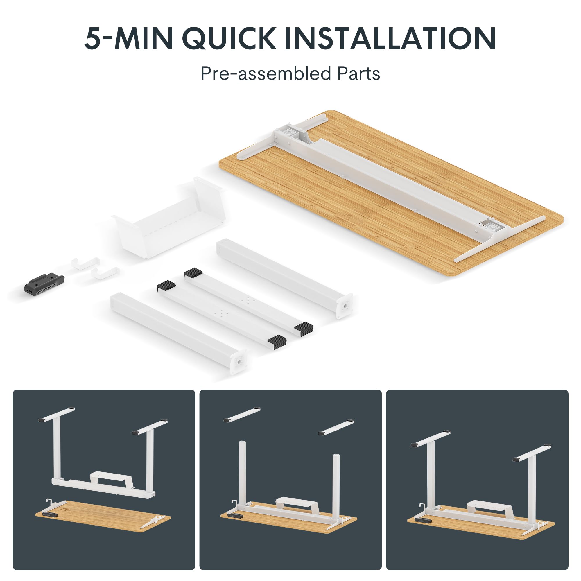 FLEXISPOT Electric Standing Desk 48 x 24 Inches - Quick Assembly Adjustable Height Desk with Ergonomic Memory Controller, White Frame & Bamboo Texture Desktop for Home Office, Gaming & Workspace (Sit Stand Desk)